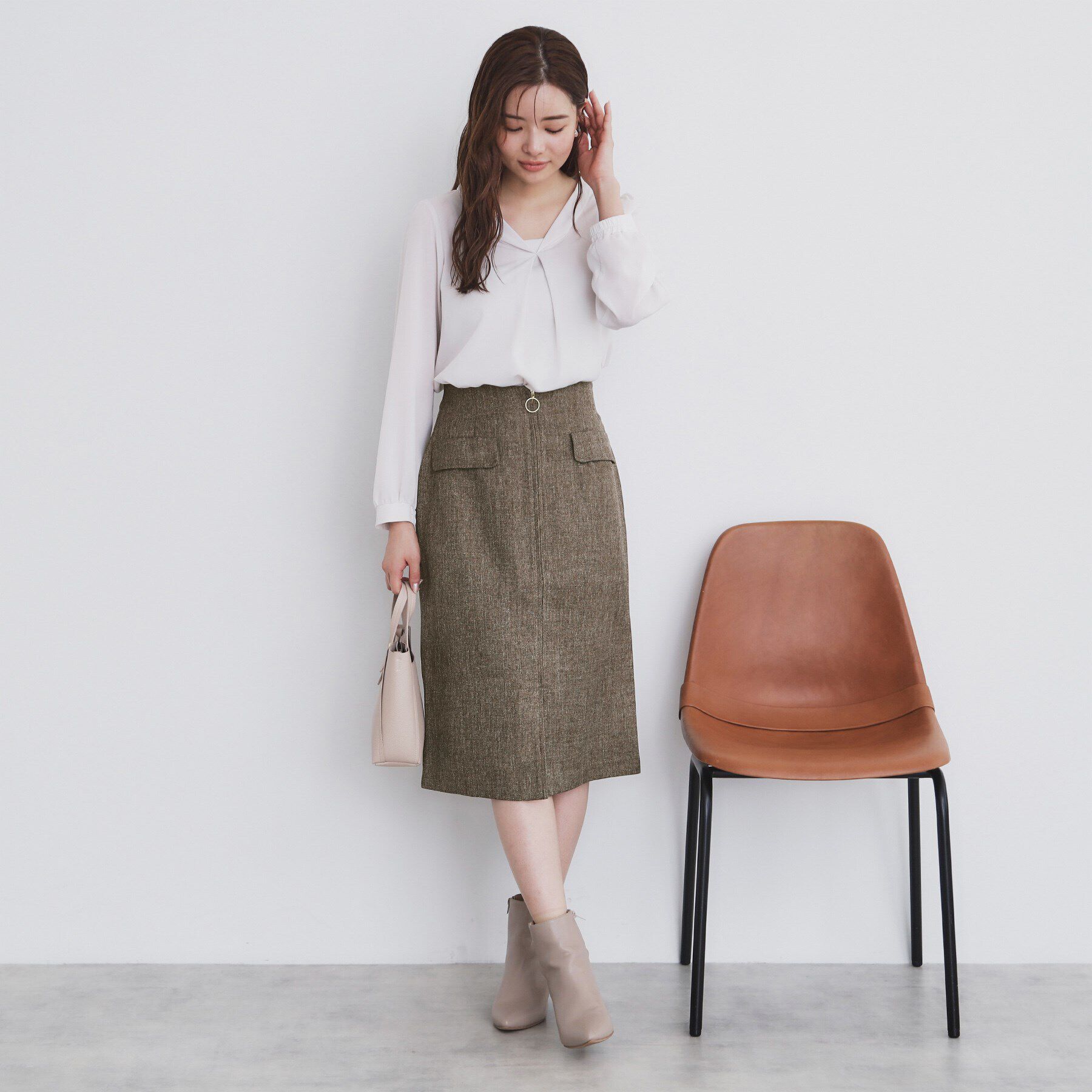 index「ツイード調ジップタイトスカート【洗濯機洗い可/防シワ】」|スカート|