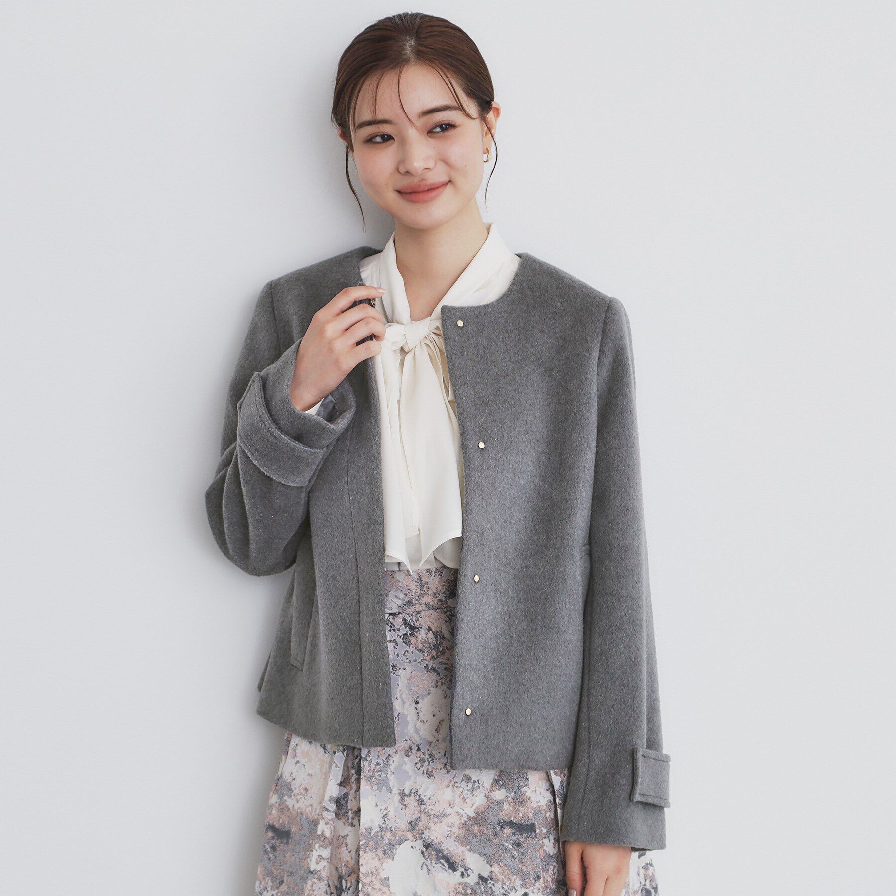 index「《5color/XS-LLsize》ウール混ノーカラーショートコート」|ノーカラーコート|