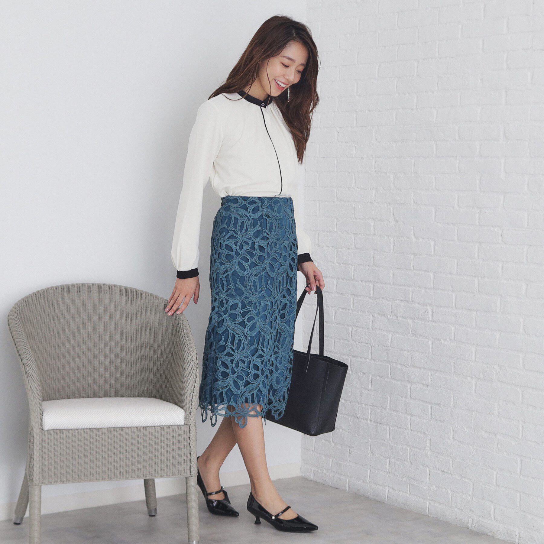 index「バイカラーデザイントップス【洗濯機洗い可】」|Tシャツ・カットソー|