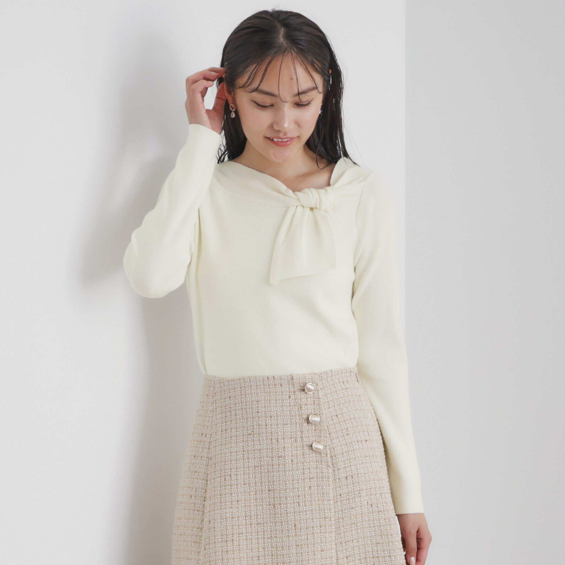 index「《6color/S-LLsize》アシメボウタイニット【洗濯機洗い可】」|ニット・セーター|