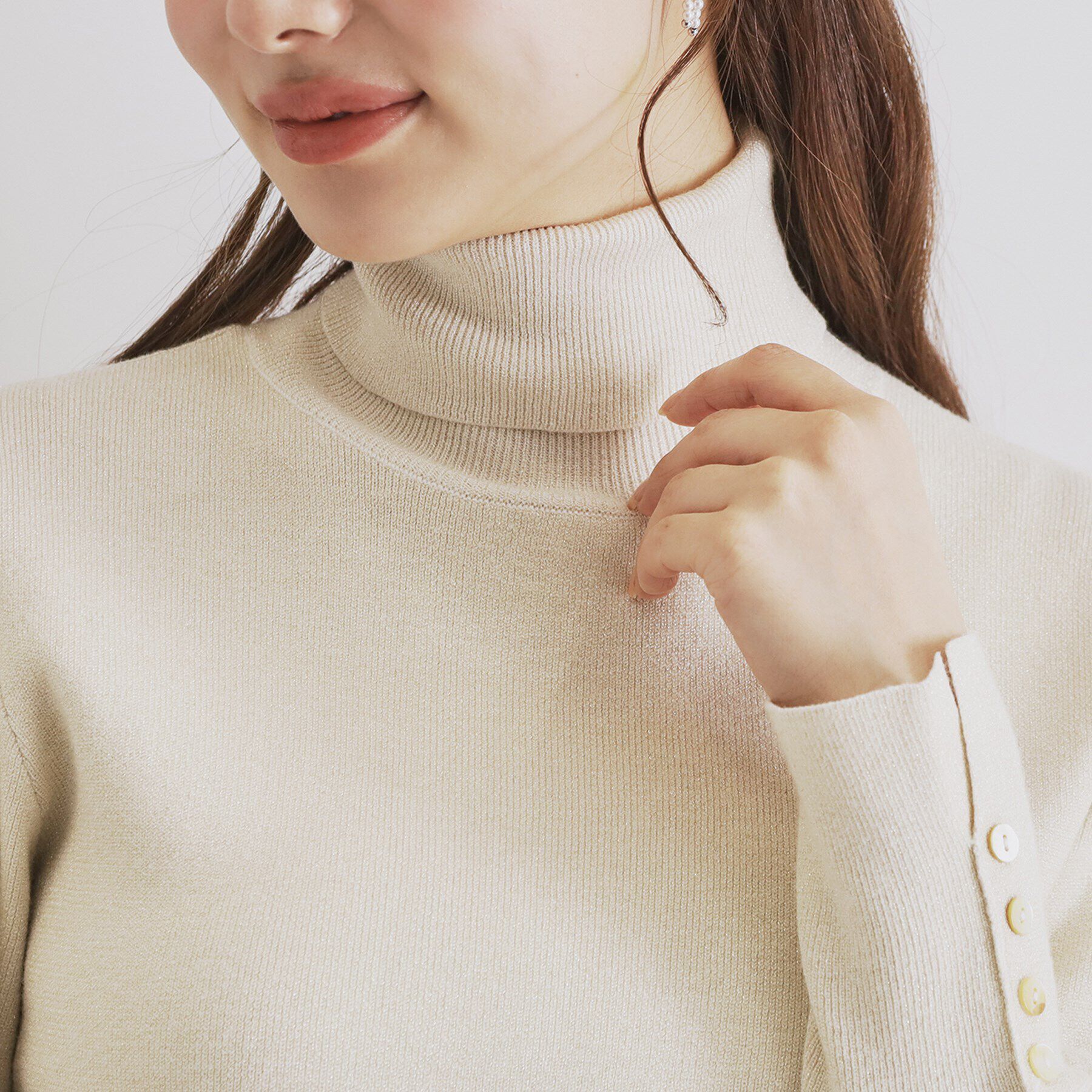 index「袖ボタンタートルネックニット【洗濯機洗い可】」|ニット・セーター|