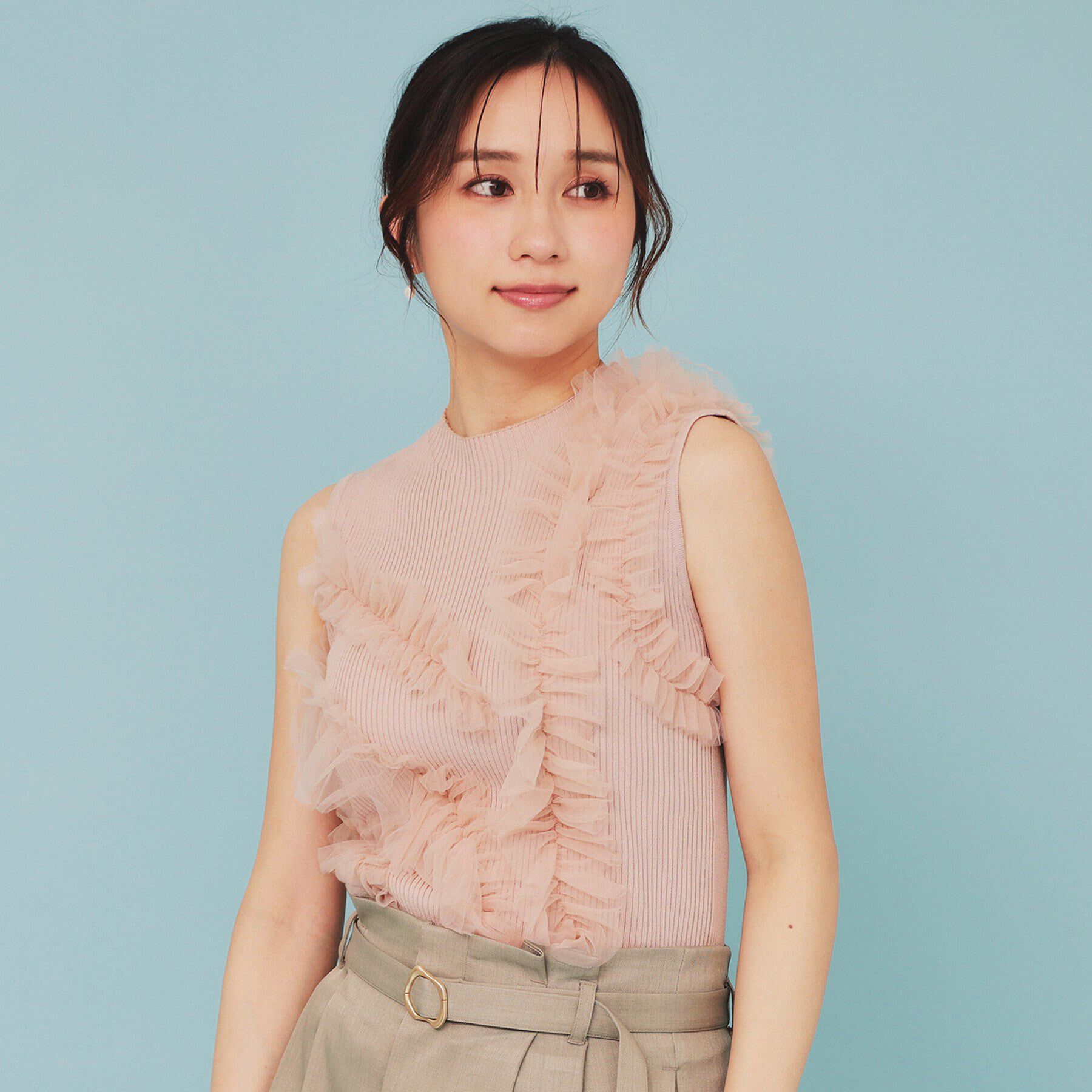 index「ランダムチュールフリルノースリブニット【洗濯機洗い可】」|ニット・セーター|ピンクベージュ(05