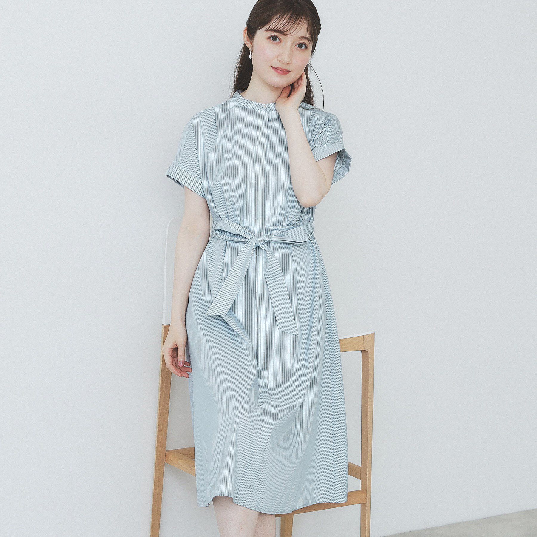 index「《XS-LLサイズ》マルチストライプシャツワンピース【洗濯機洗い可/イージーアイロン/防シワ】」|ワンピース|ブルー(391)