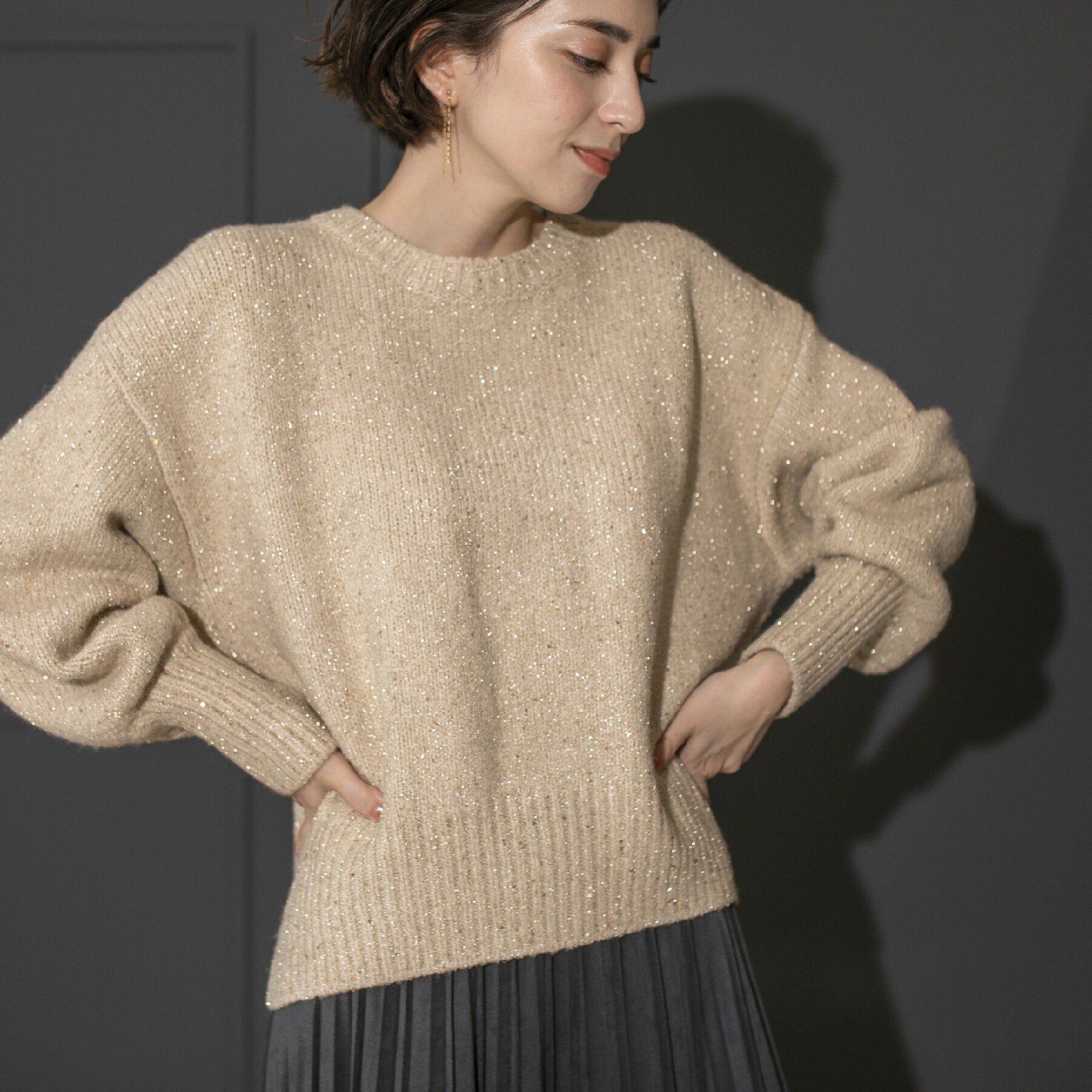 OPAQUE.CLIP「スパンコールラメ ミドルゲージニット」|ニット・セーター|
