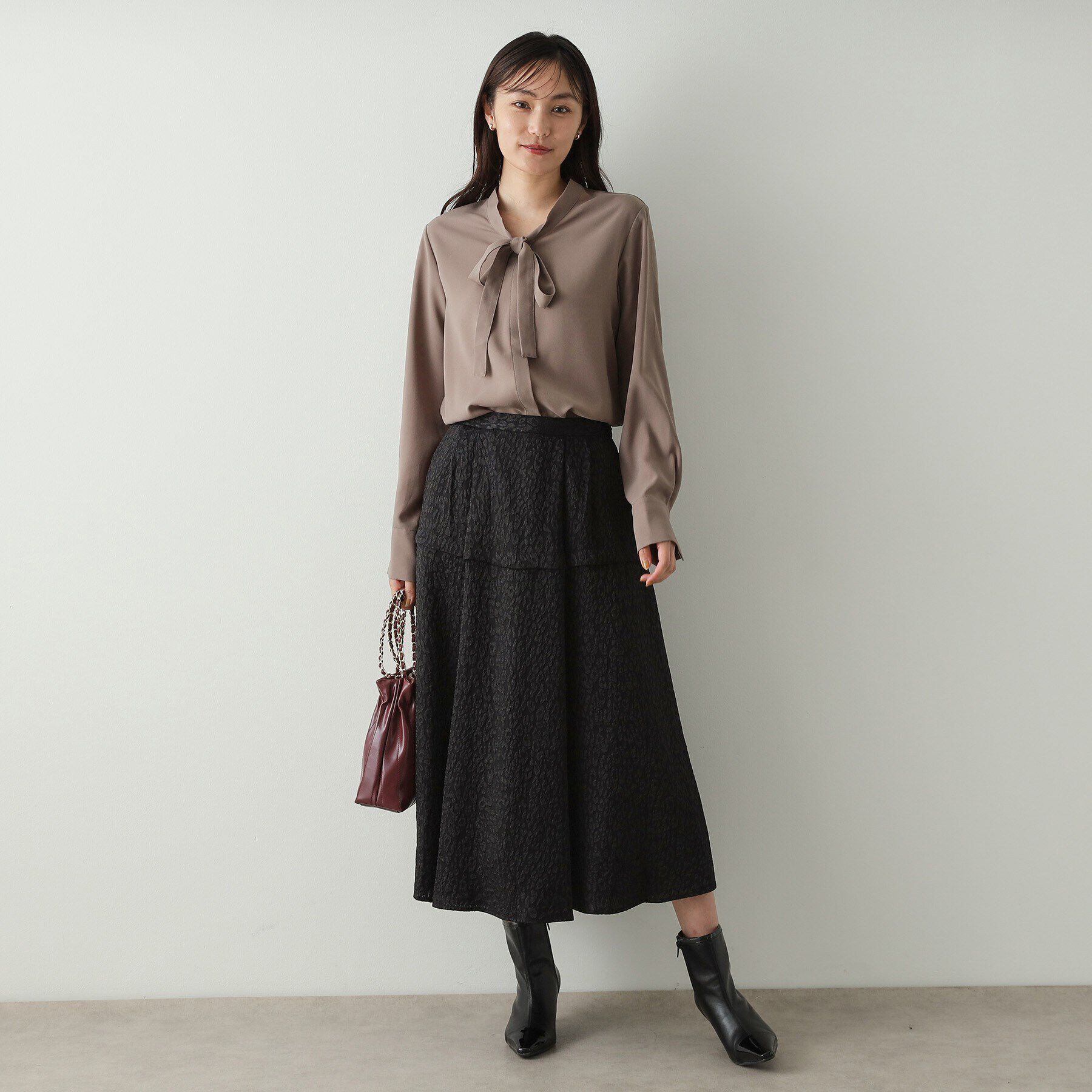 OPAQUE.CLIP「《美人百花掲載》レオパードジャカード フレアスカート【洗濯機洗い可】」|スカート|