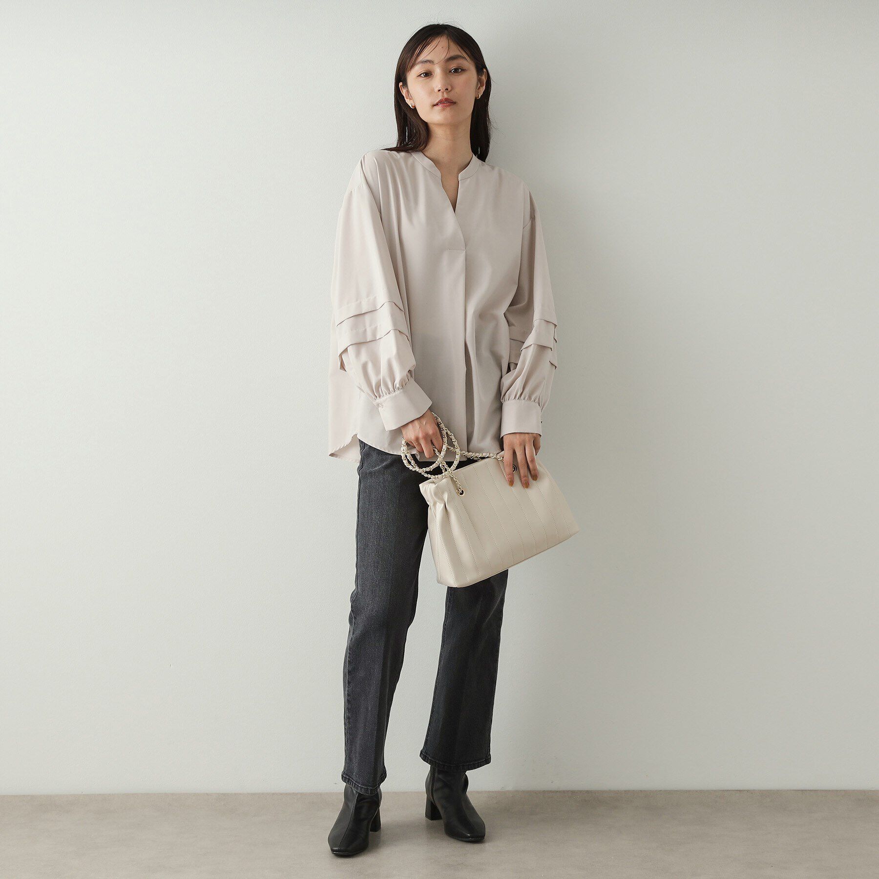 OPAQUE.CLIP「タックスリーブ スキッパーシャツ【洗濯機洗い可】」|シャツ・ブラウス|