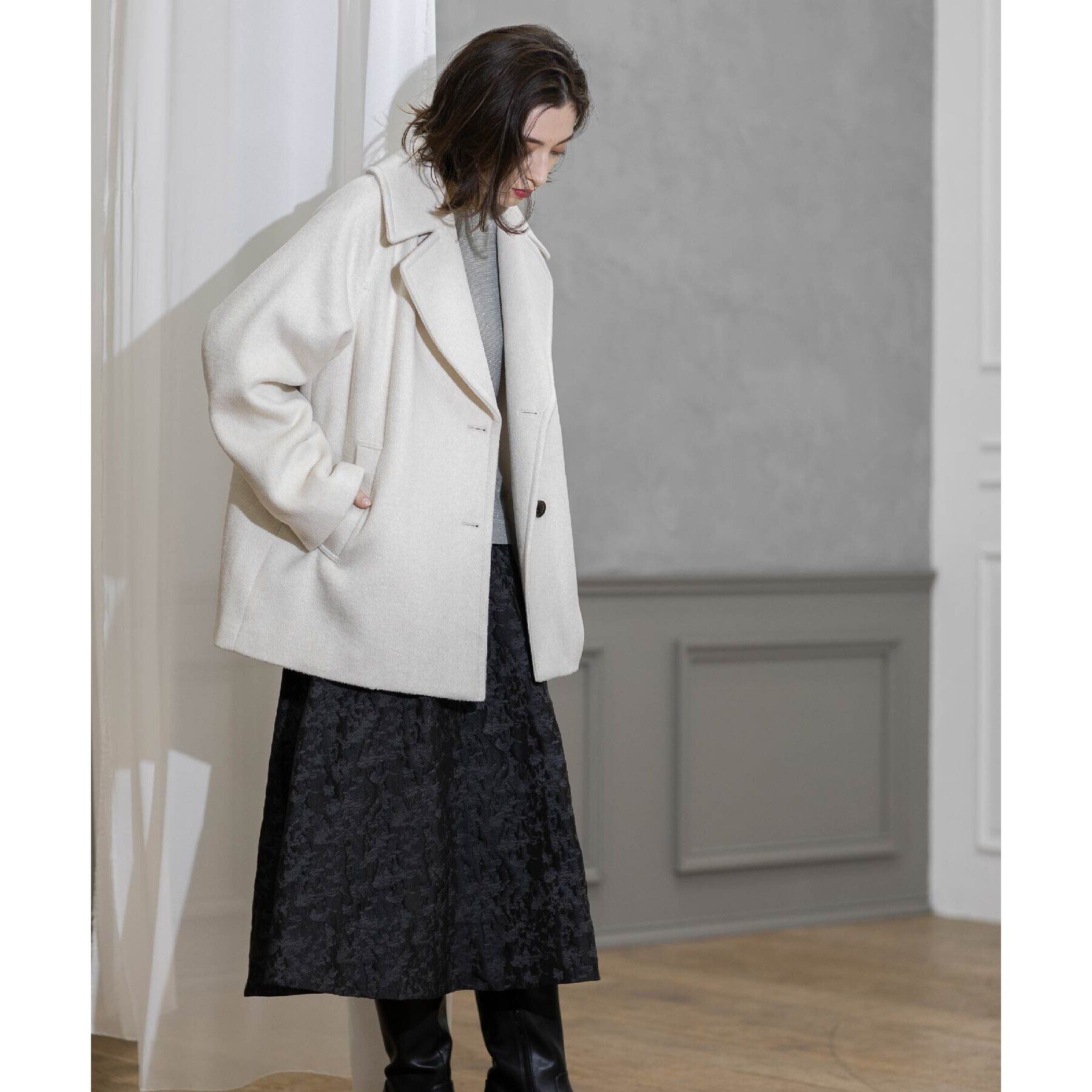 OPAQUE.CLIP「《S-LLsize》ウールカシミヤブレンド ミドルピーコート」|ピーコート|