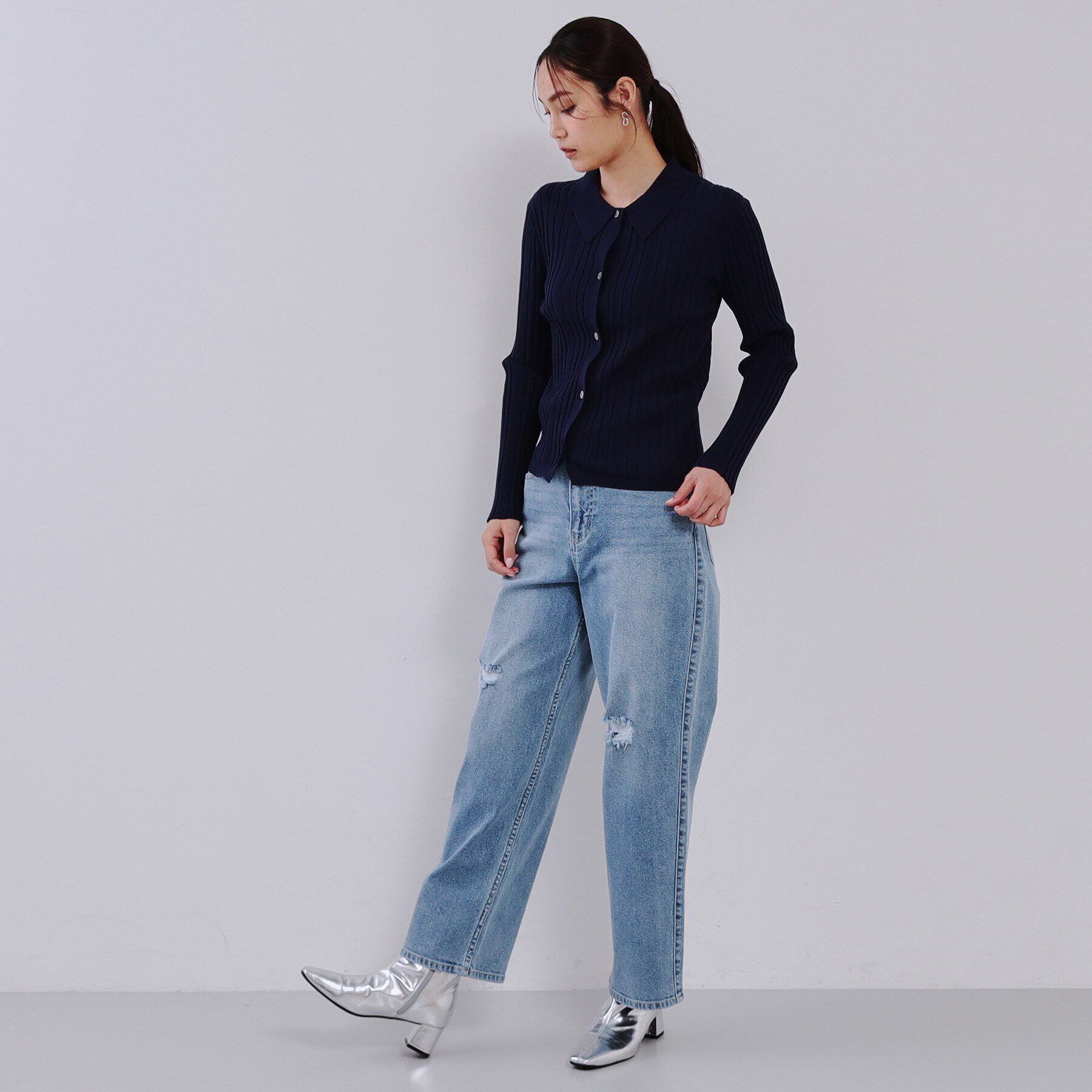 OPAQUE.CLIP「《CLASSY掲載》ランダムリブポロ衿ニット【洗濯機洗い可】」|ニット・セーター|