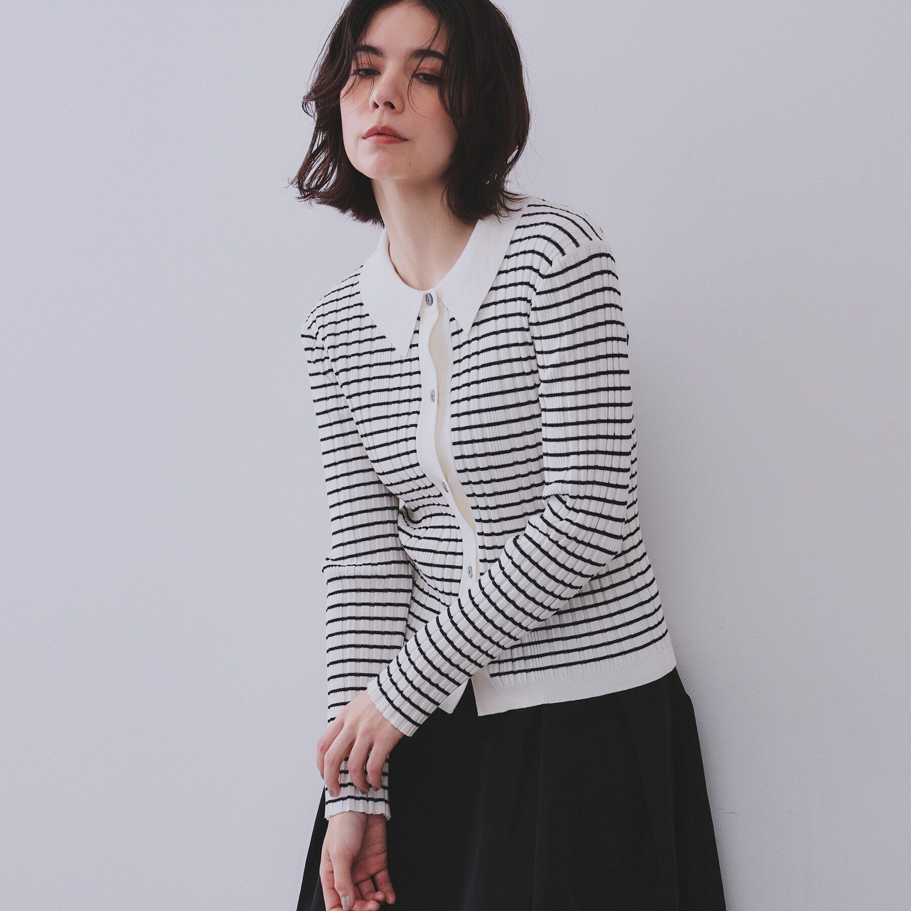 OPAQUE.CLIP「《CLASSY掲載》ランダムリブポロ衿ニット【洗濯機洗い可】」|ニット・セーター|