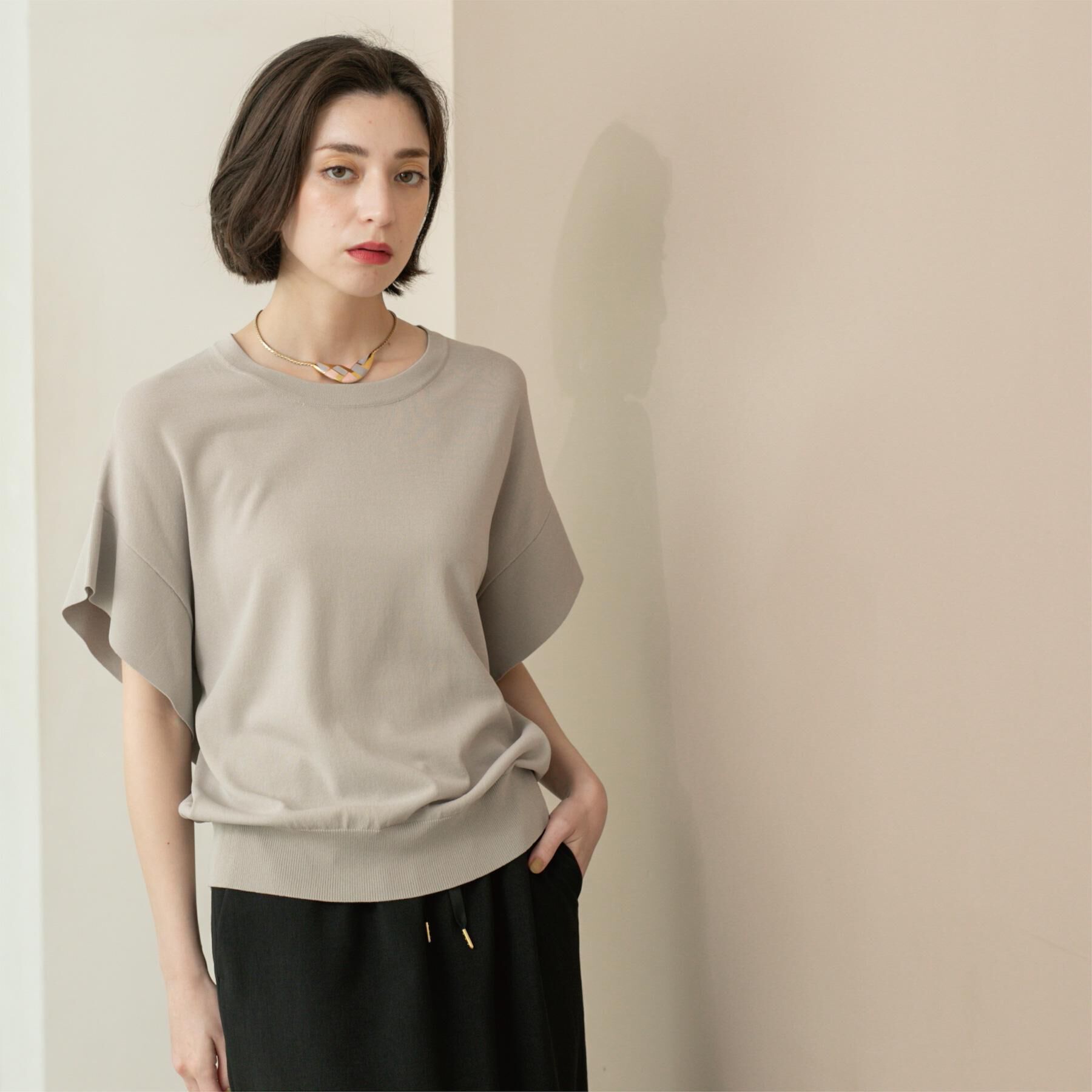 OPAQUE.CLIP「フリルスリーブニット【UVケア/接触冷感/洗濯機洗い可/抗ピル】」|ニット・セーター|