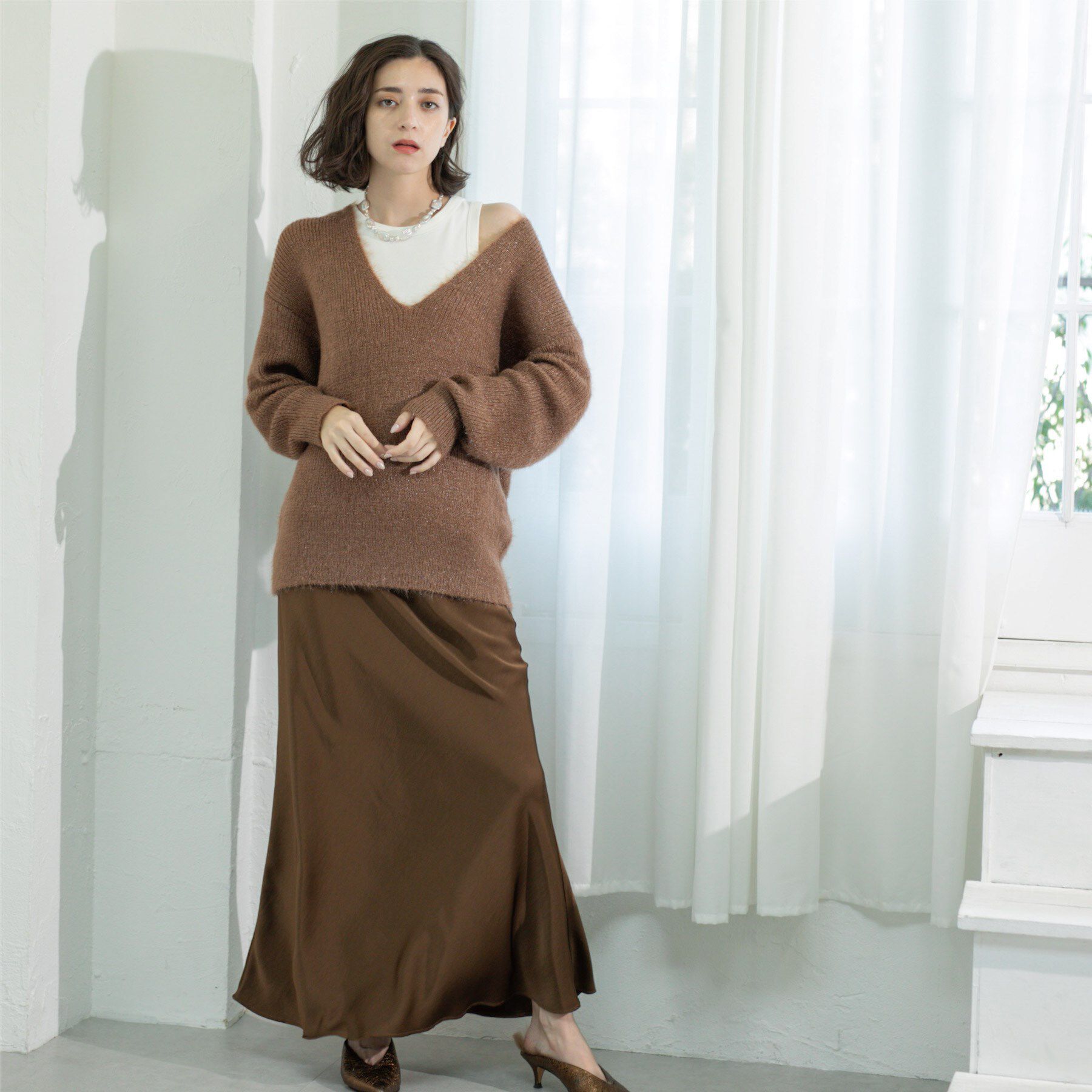 OPAQUE.CLIP「クリアシャギーVネックニット【洗える】」|ニット・セーター|