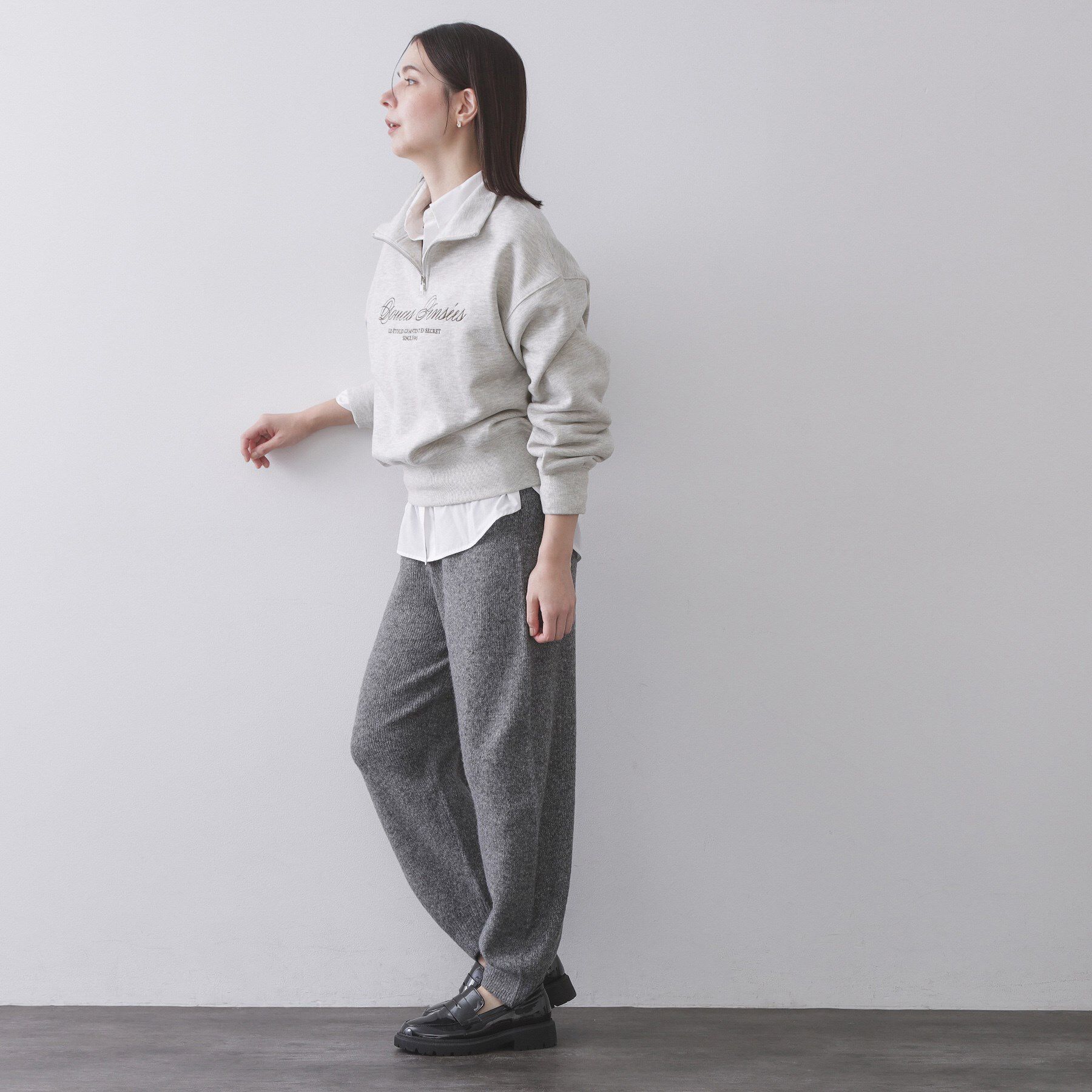 OPAQUE.CLIP「ハーフZIPロゴ刺繍裏毛【洗濯機OK】」|パーカー|