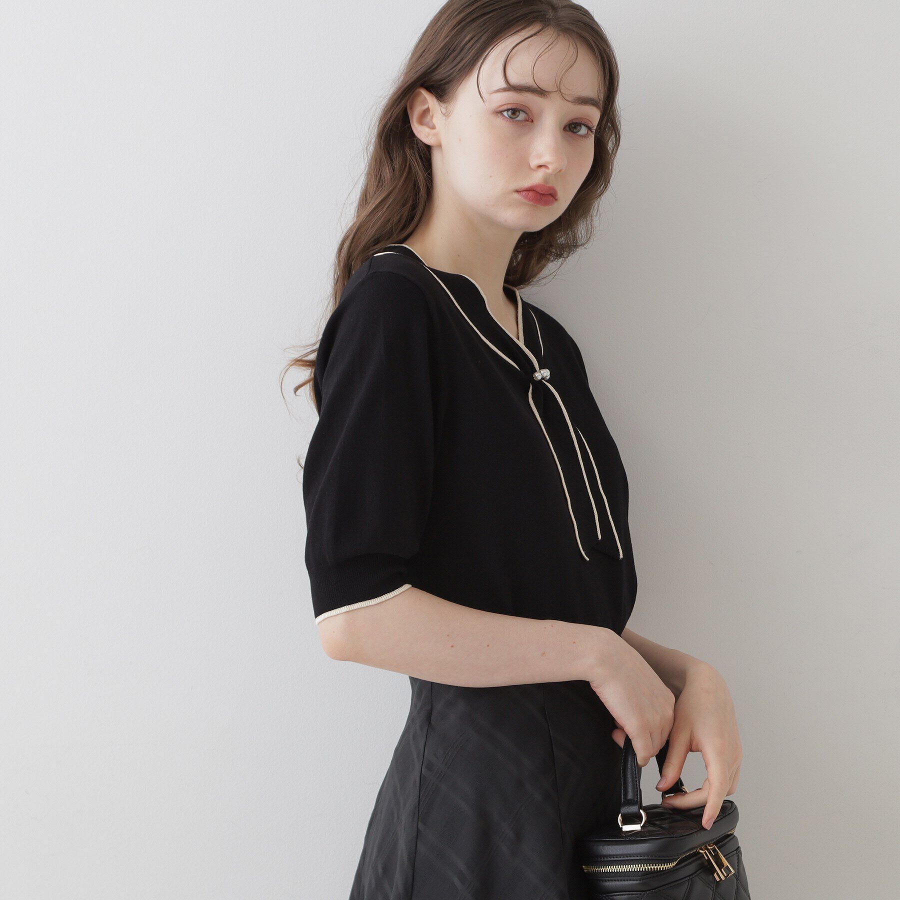 Couture broach「【上品なアクセントをプラス】配色フェイクパールタイ」|ニット・セーター|