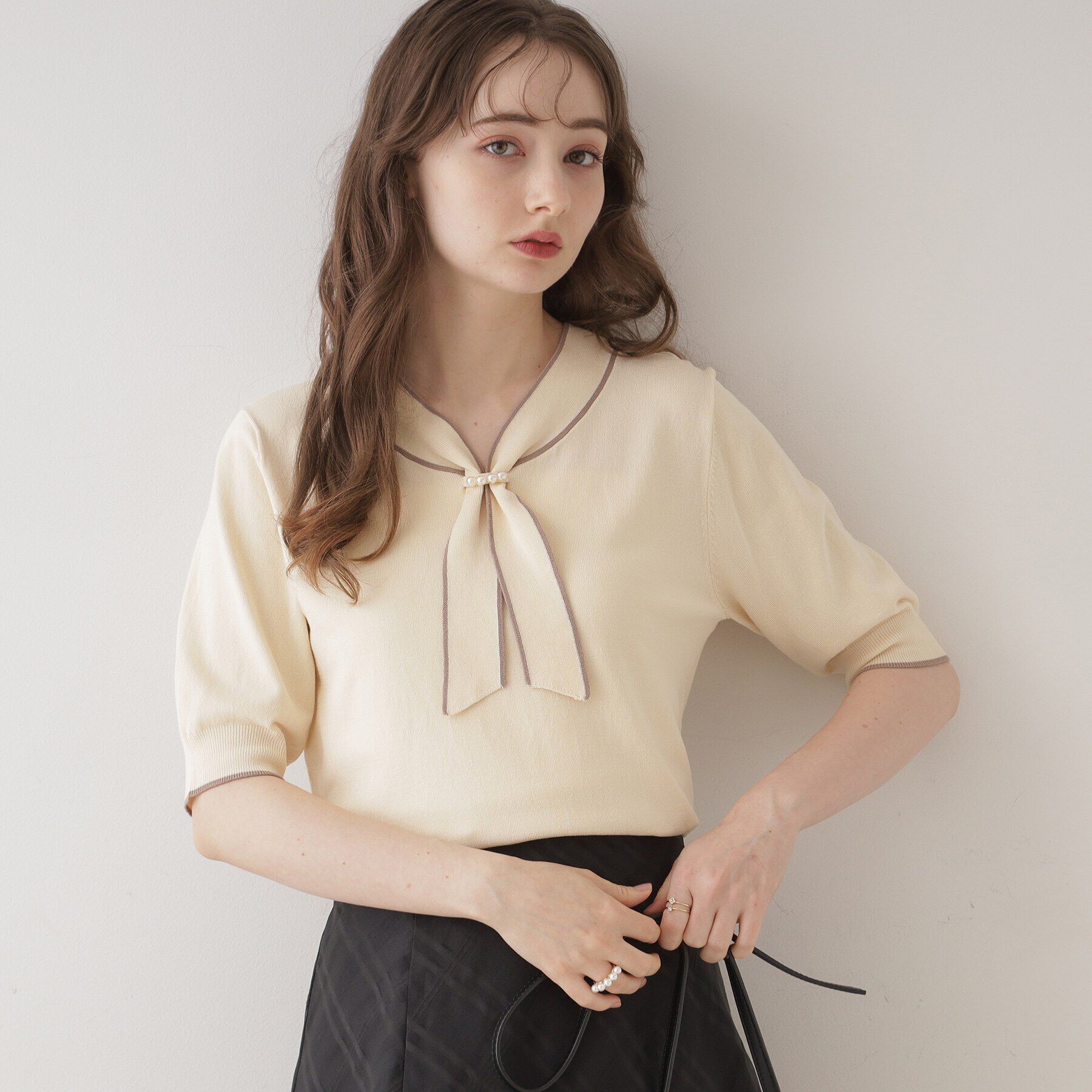 Couture broach「【上品なアクセントをプラス】配色フェイクパールタイ」|ニット・セーター|