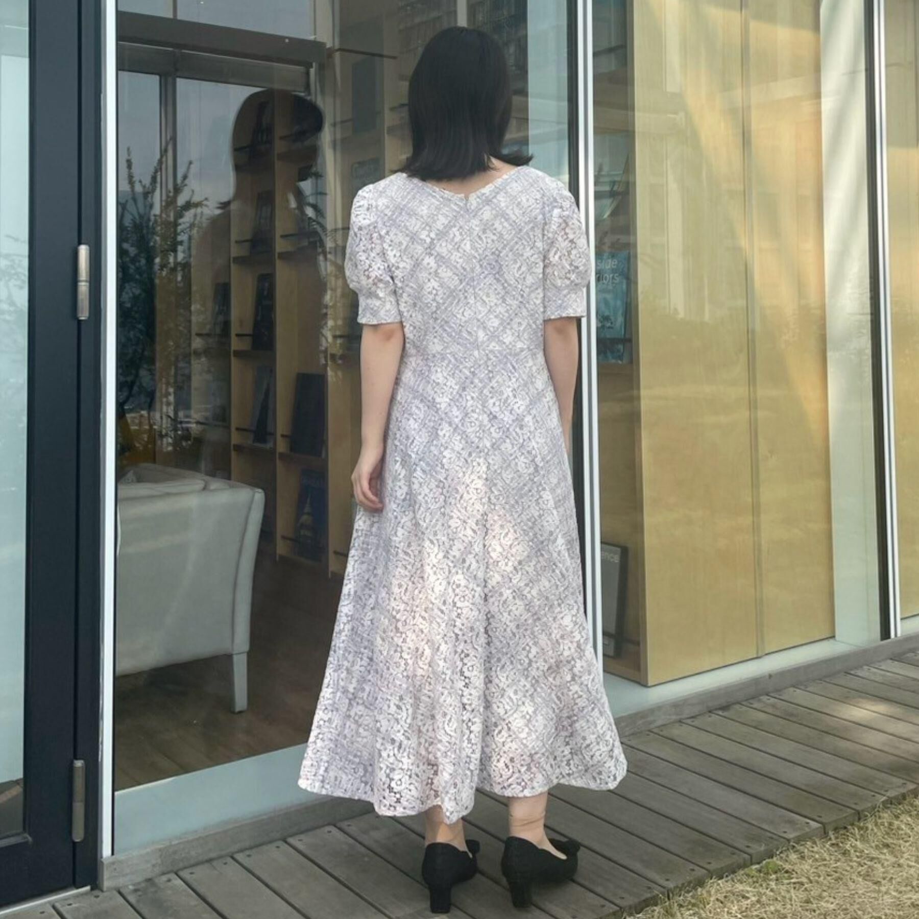 Couture broach「【一枚で着映え・華やか】チェックプリント コードレースワンピース」|ワンピース|