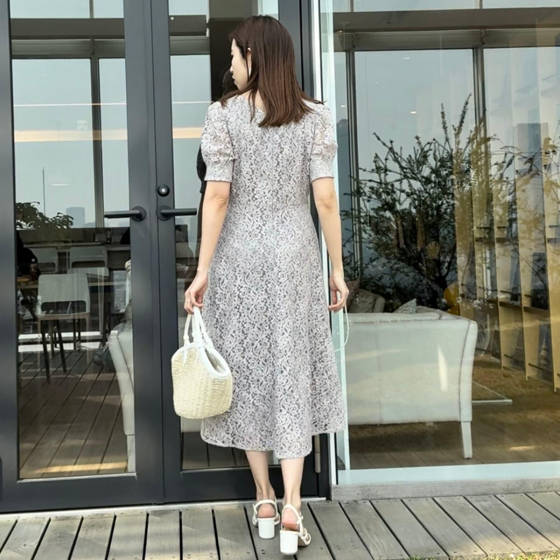 Couture broach「【一枚で着映え・華やか】チェックプリント コードレースワンピース」|ワンピース|