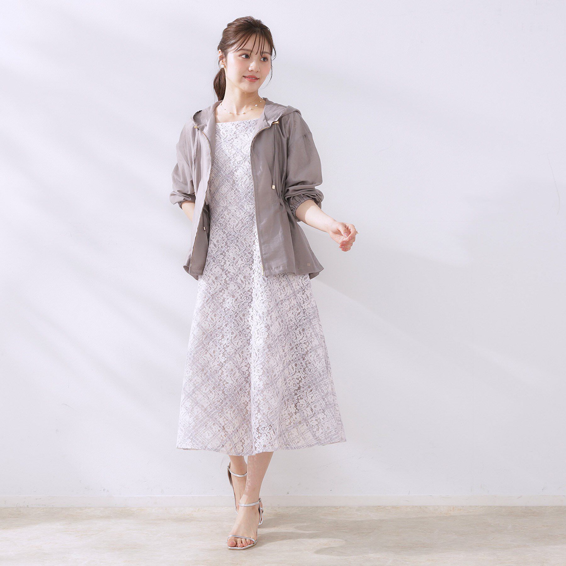 Couture broach「【一枚で着映え・華やか】チェックプリント コードレースワンピース」|ワンピース|