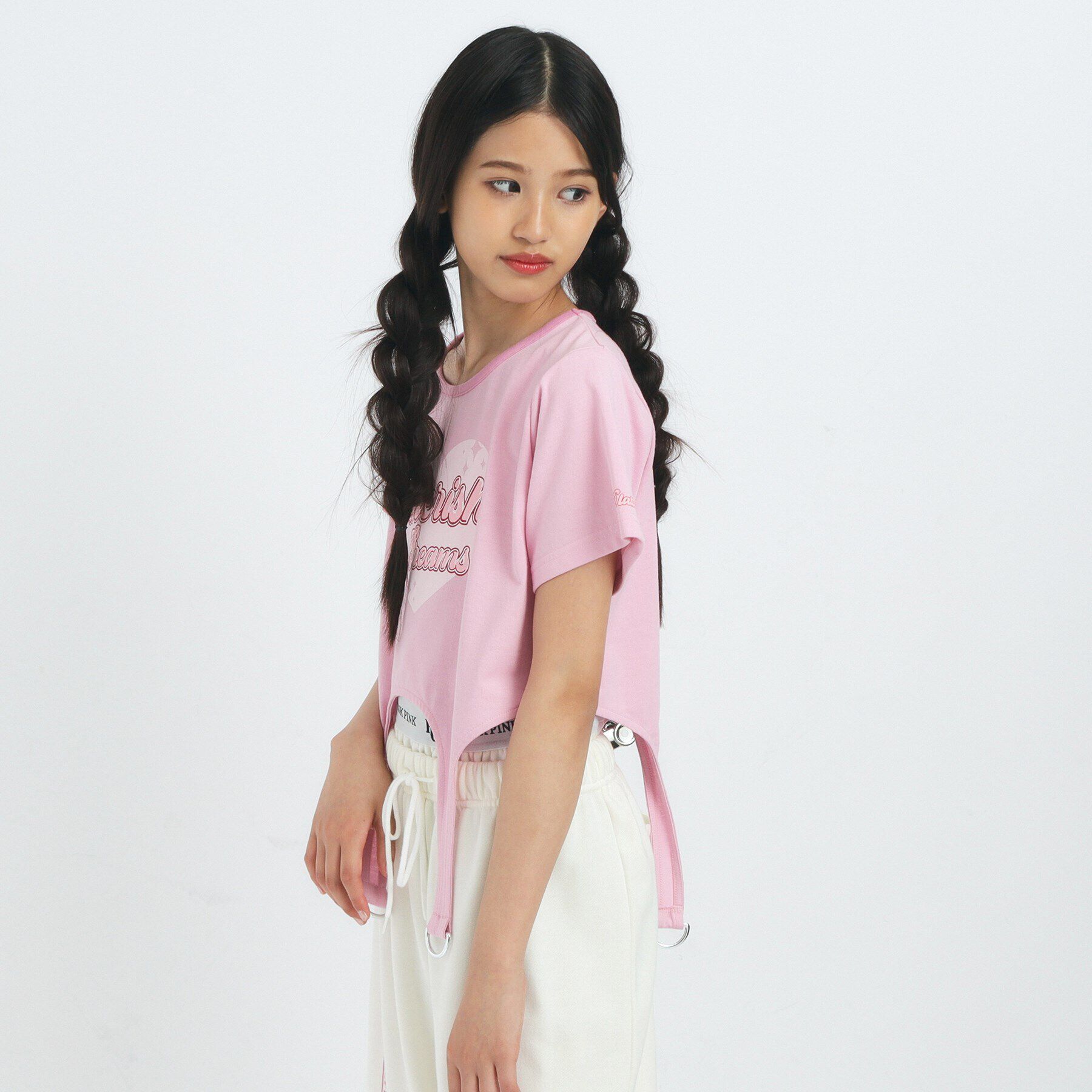 PINK-latte「【るーつくコラボ/ニコラ9月号掲載】ベルトデザインコンパクトTシャツ」|Tシャツ・カットソー|