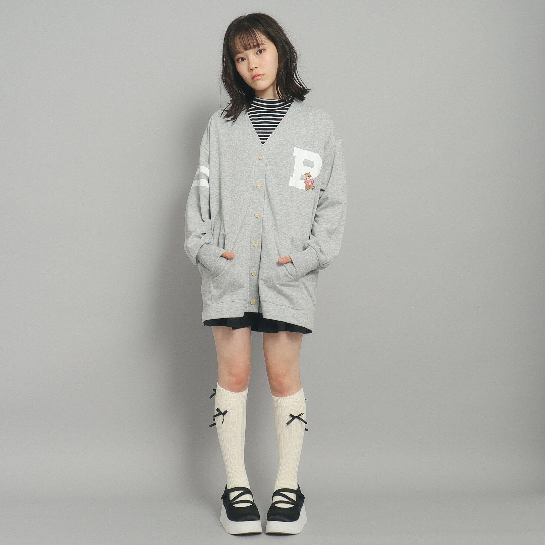 PINK-latte「【130cmあり】カレッジロゴカーディガン」|カーディガン|