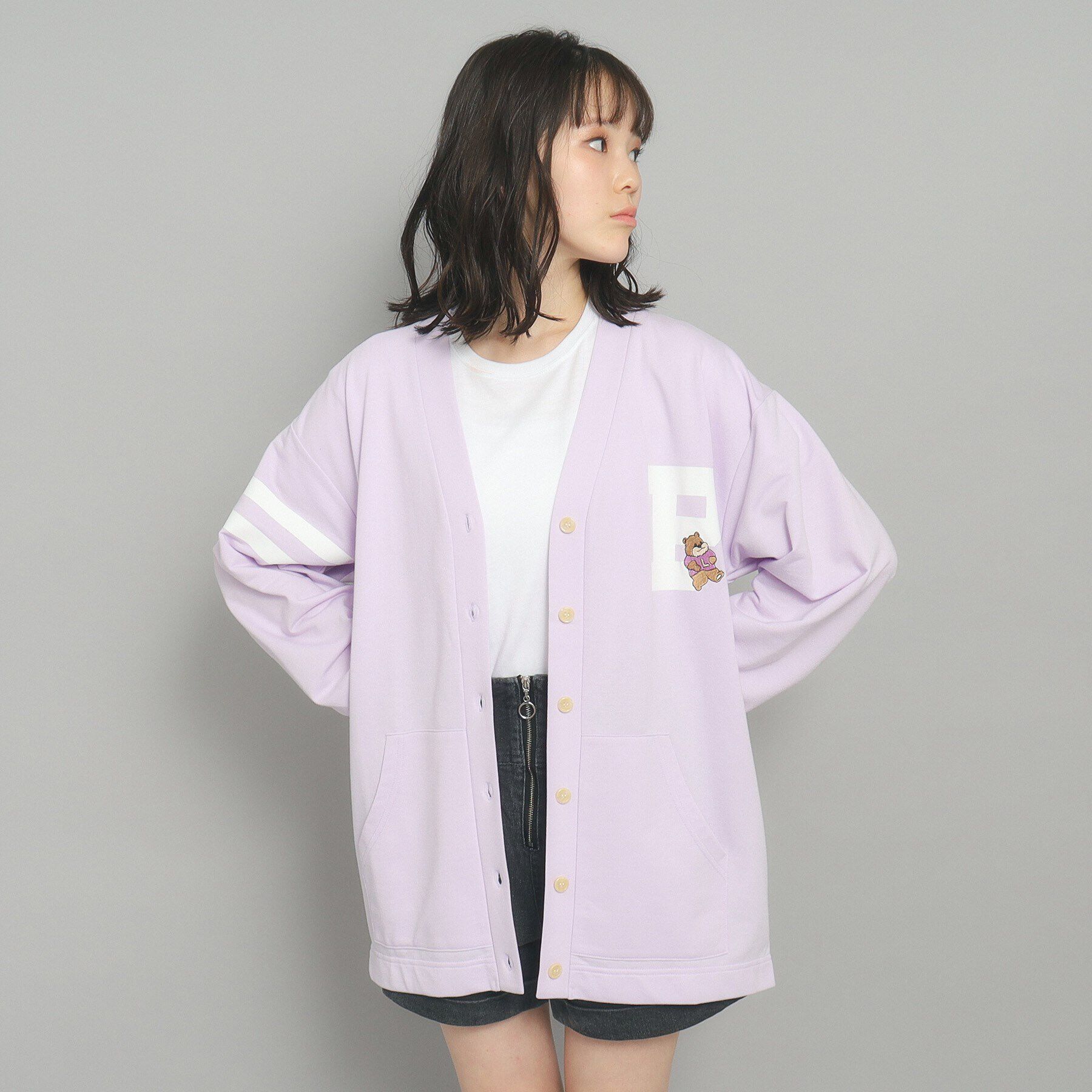 PINK-latte「【130cmあり】カレッジロゴカーディガン」|カーディガン|ﾊﾟｰﾌﾟﾙ(081)