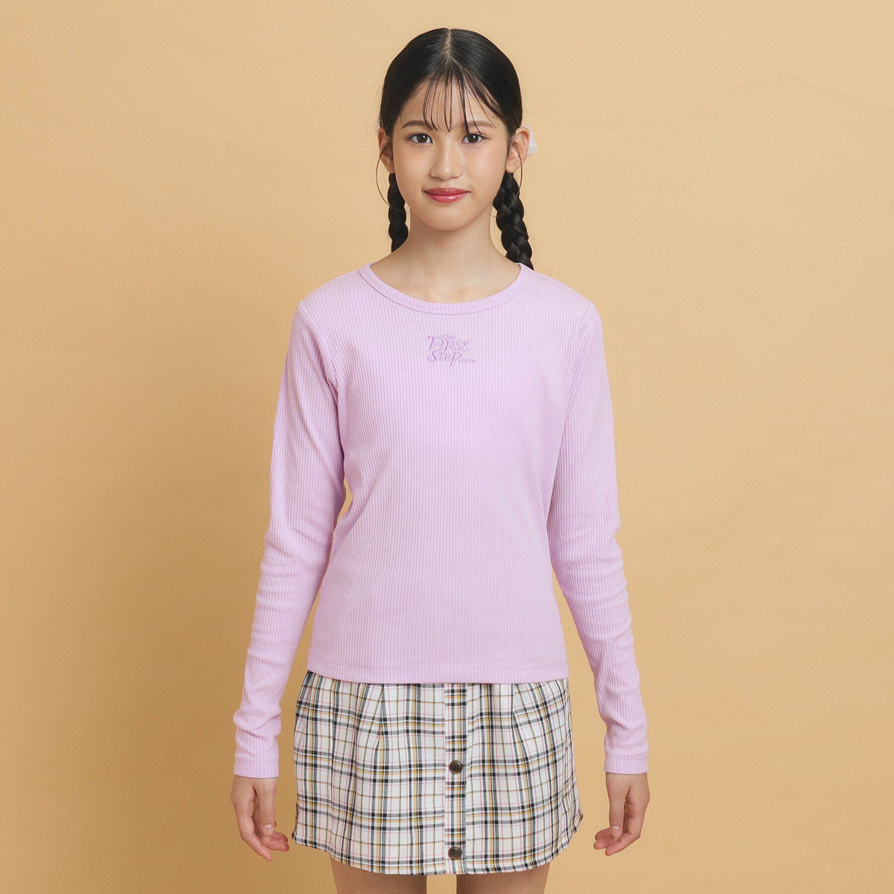 PINK-latte「【130cmあり】シンプルロゴ刺繍の優秀リブロンT」|Tシャツ・カットソー|