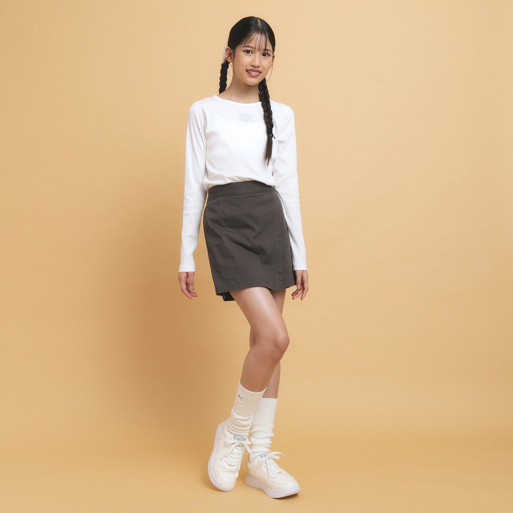 PINK-latte「【130cmあり】シンプルロゴ刺繍の優秀リブロンT」|Tシャツ・カットソー|