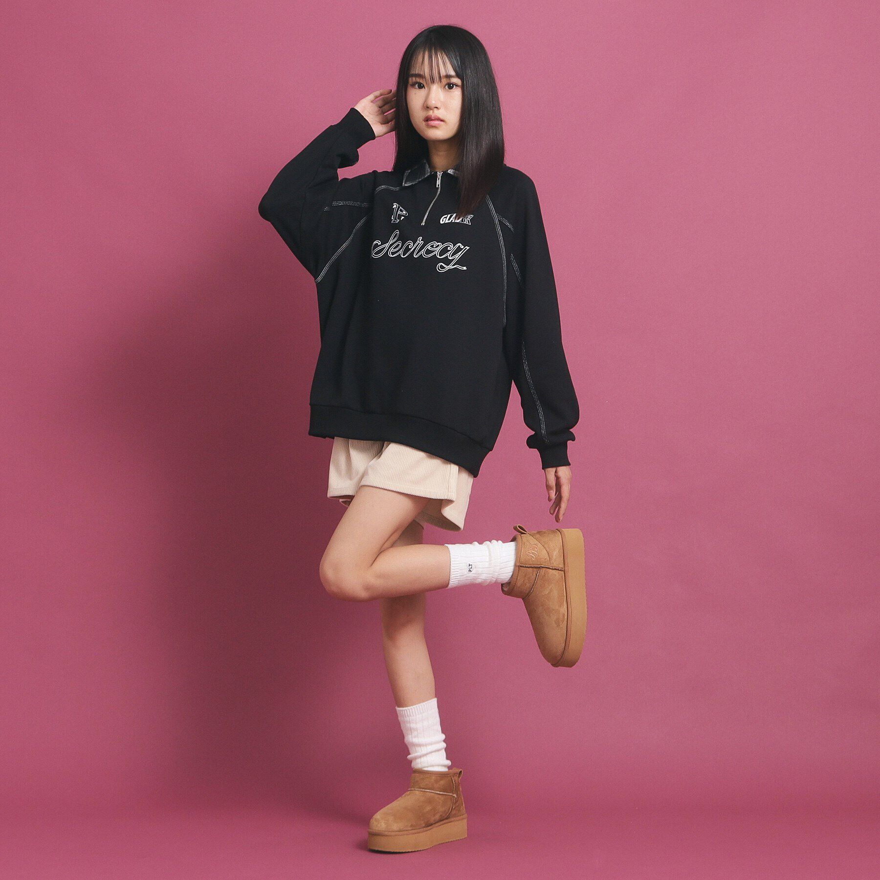 PINK-latte「ビックシルエット ハーフジップ」|Tシャツ・カットソー|