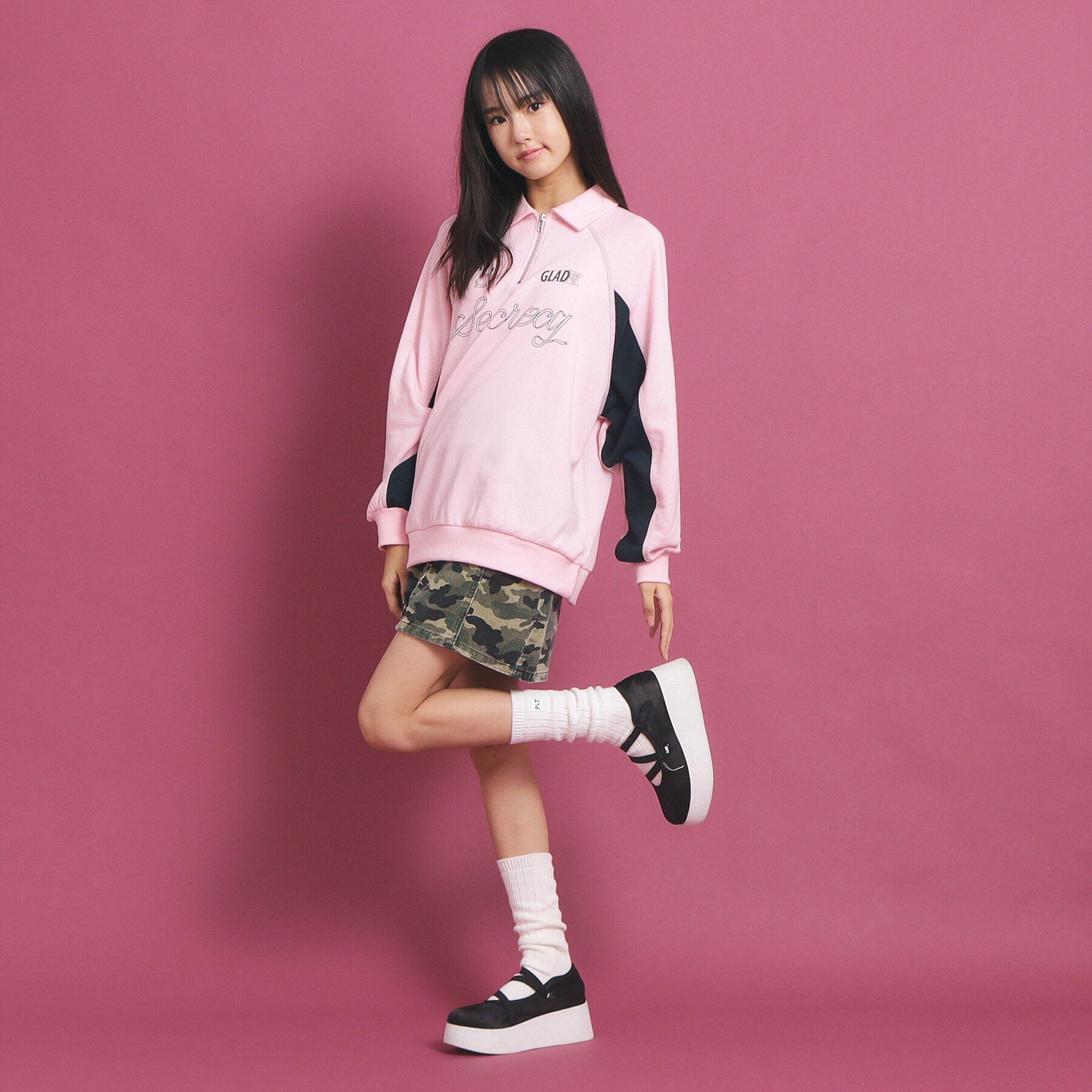 PINK-latte「ビックシルエット ハーフジップ」|Tシャツ・カットソー|