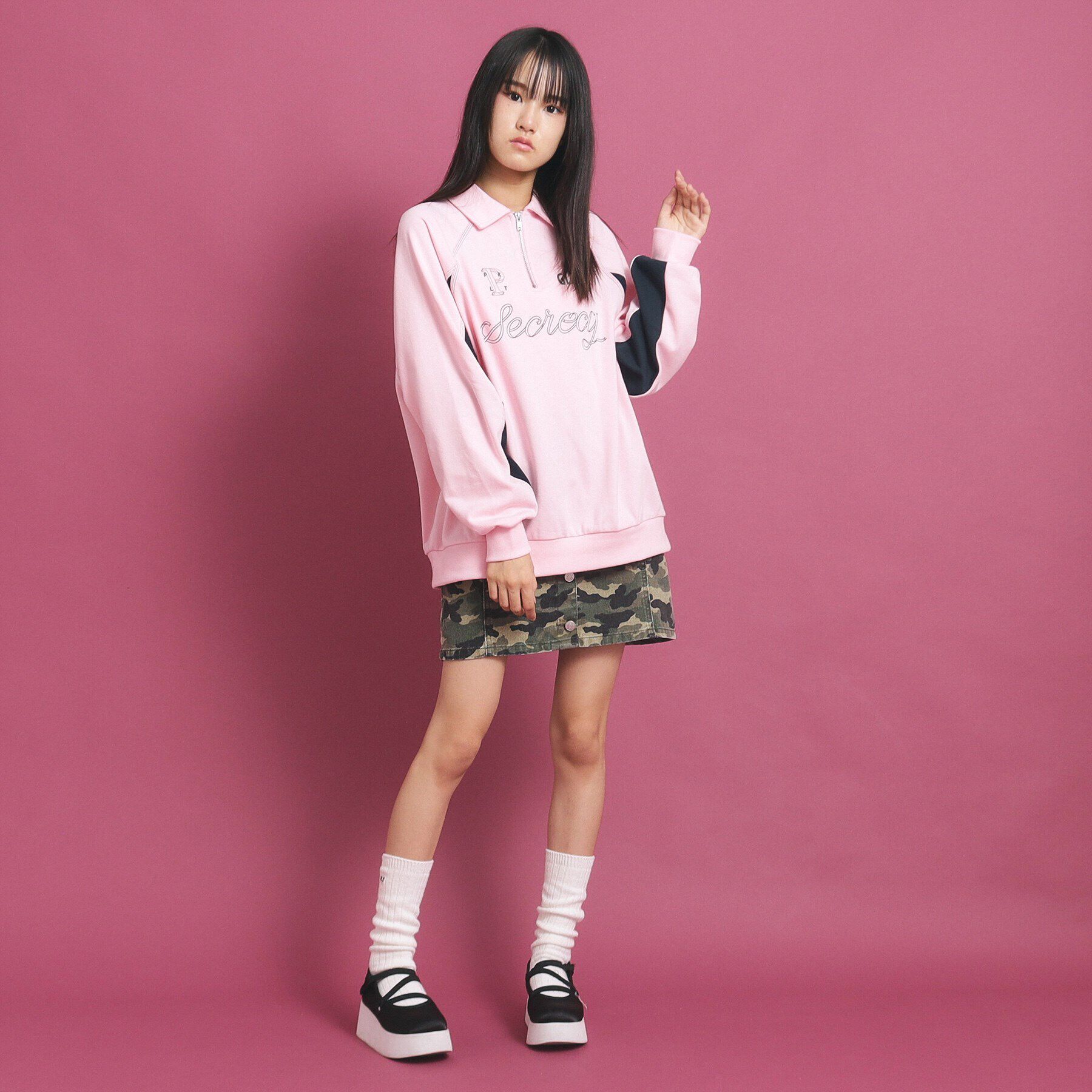 PINK-latte「ビックシルエット ハーフジップ」|Tシャツ・カットソー|