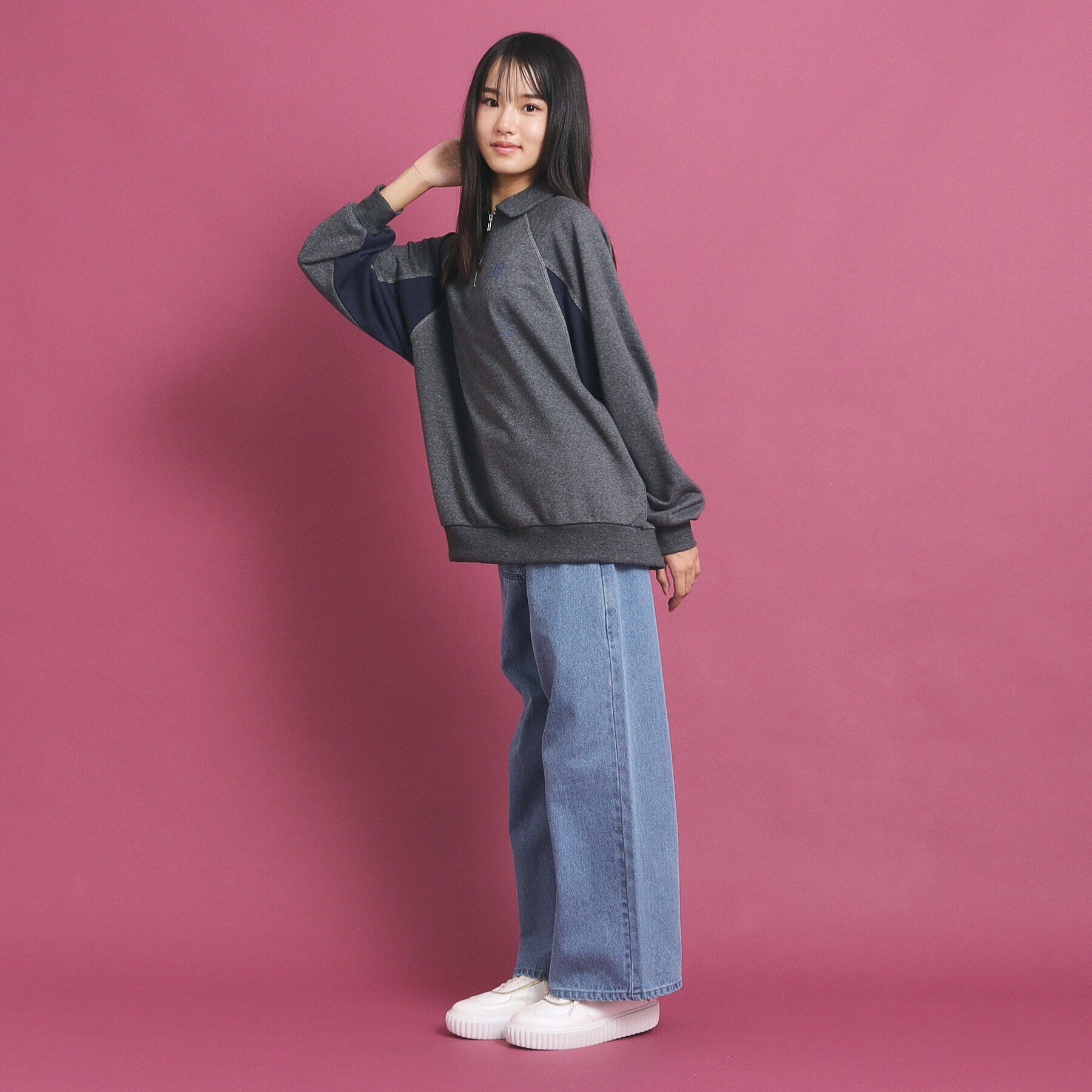 PINK-latte「ビックシルエット ハーフジップ」|Tシャツ・カットソー|