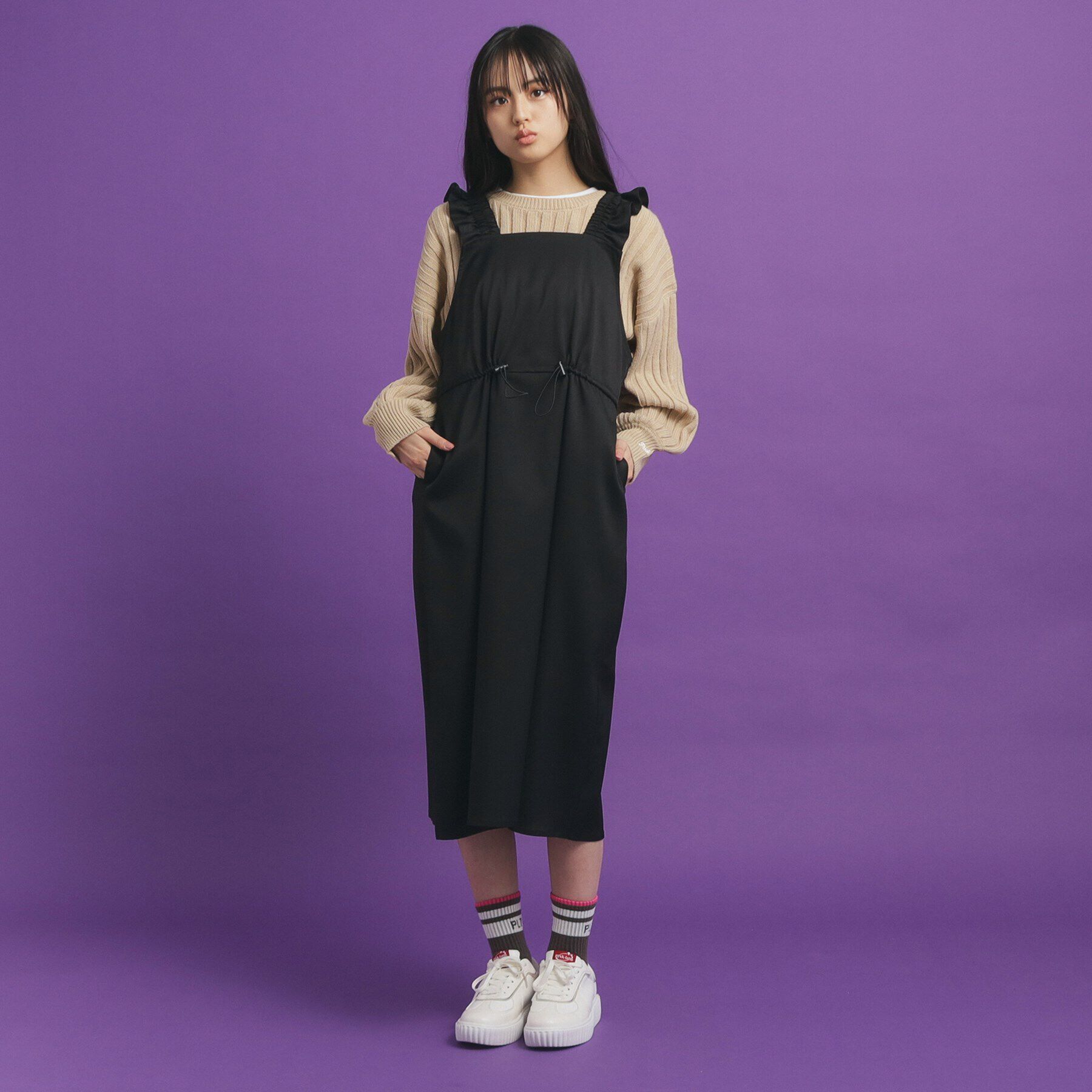 PINK-latte「肩フリルジャンスカ」|ワンピース|ﾌﾞﾗｯｸ(019)