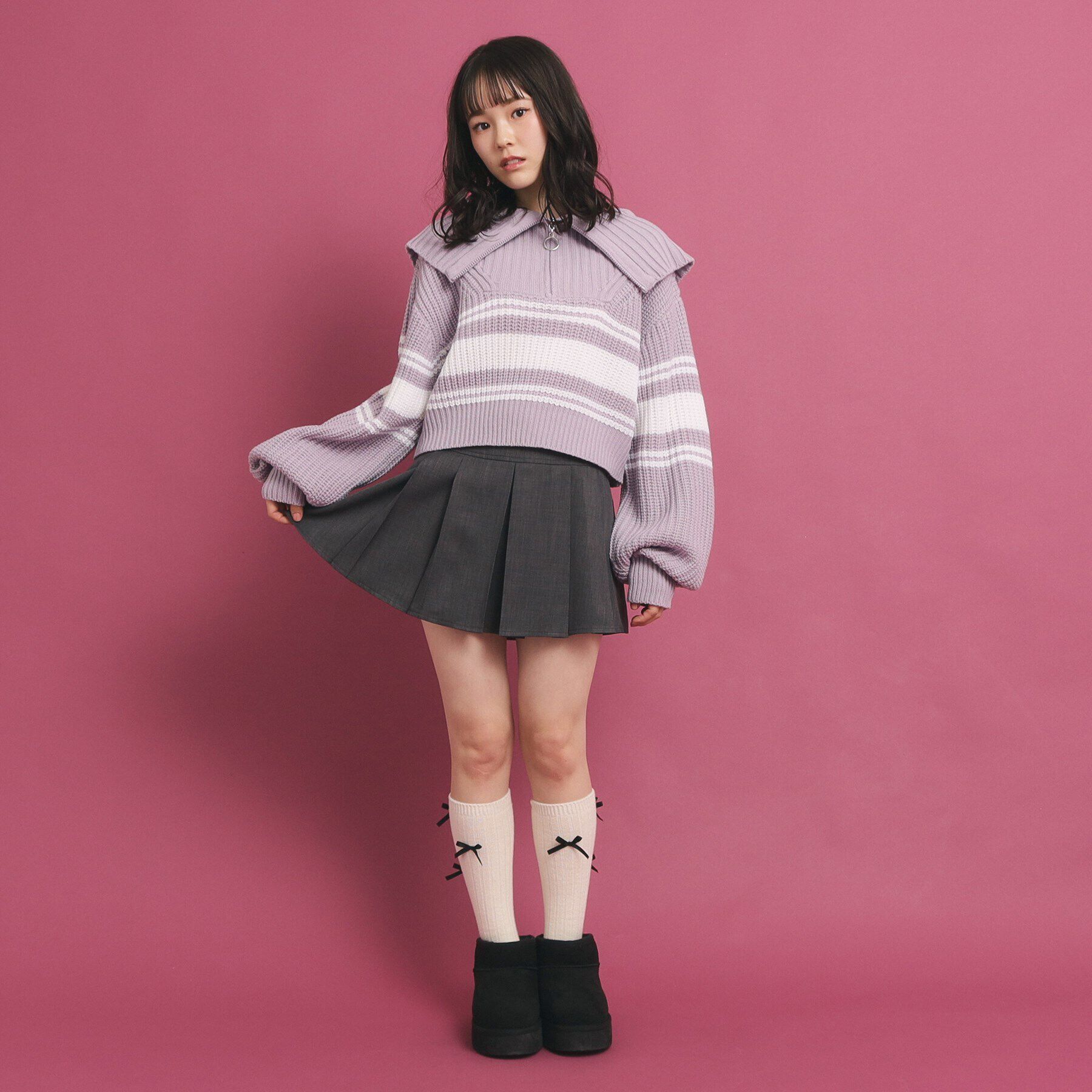 PINK-latte「ハーフジップ ニットプルオーバー」|ニット・セーター|