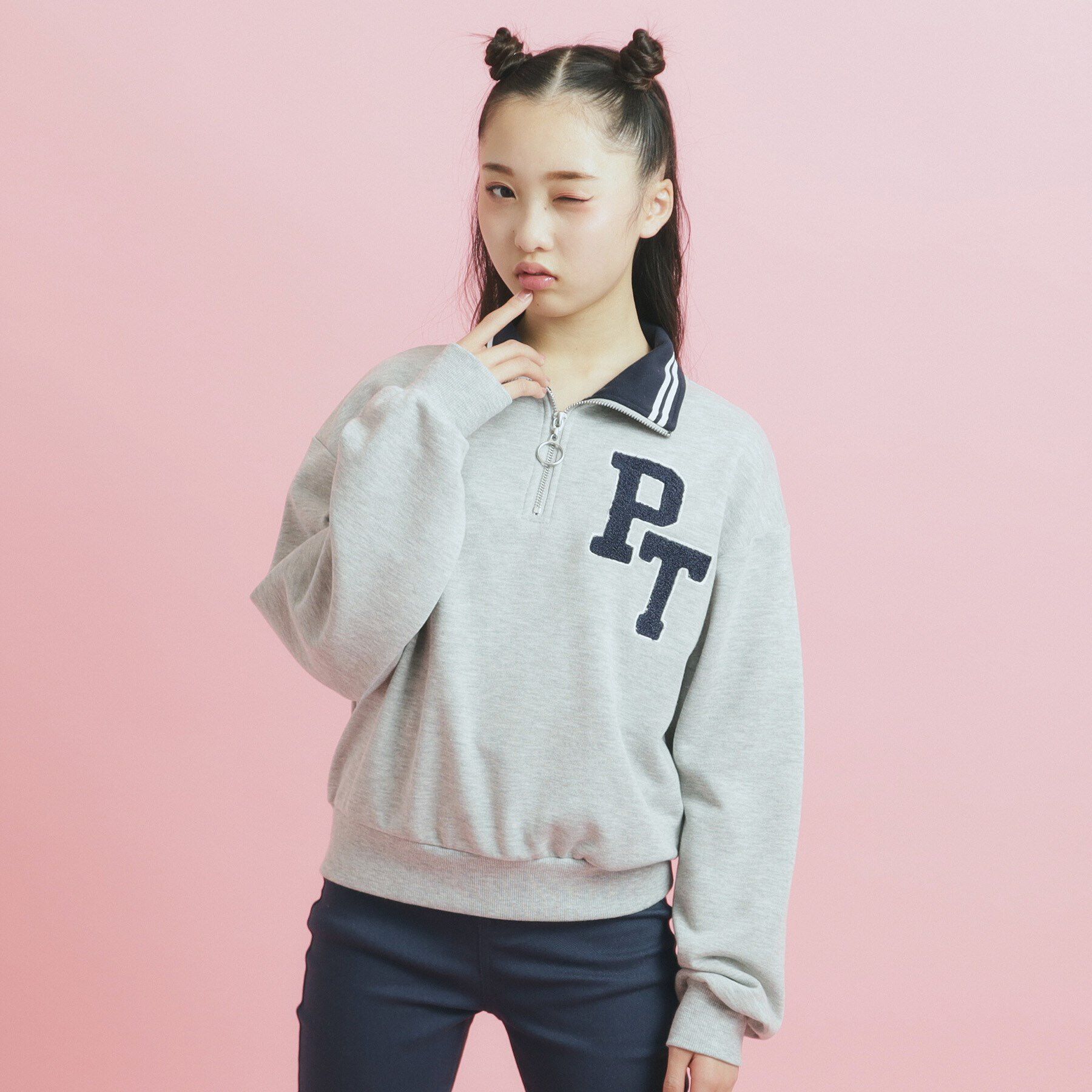 PINK-latte「ハーフジップ刺繍トレーナー」|その他|ライトグレー(011