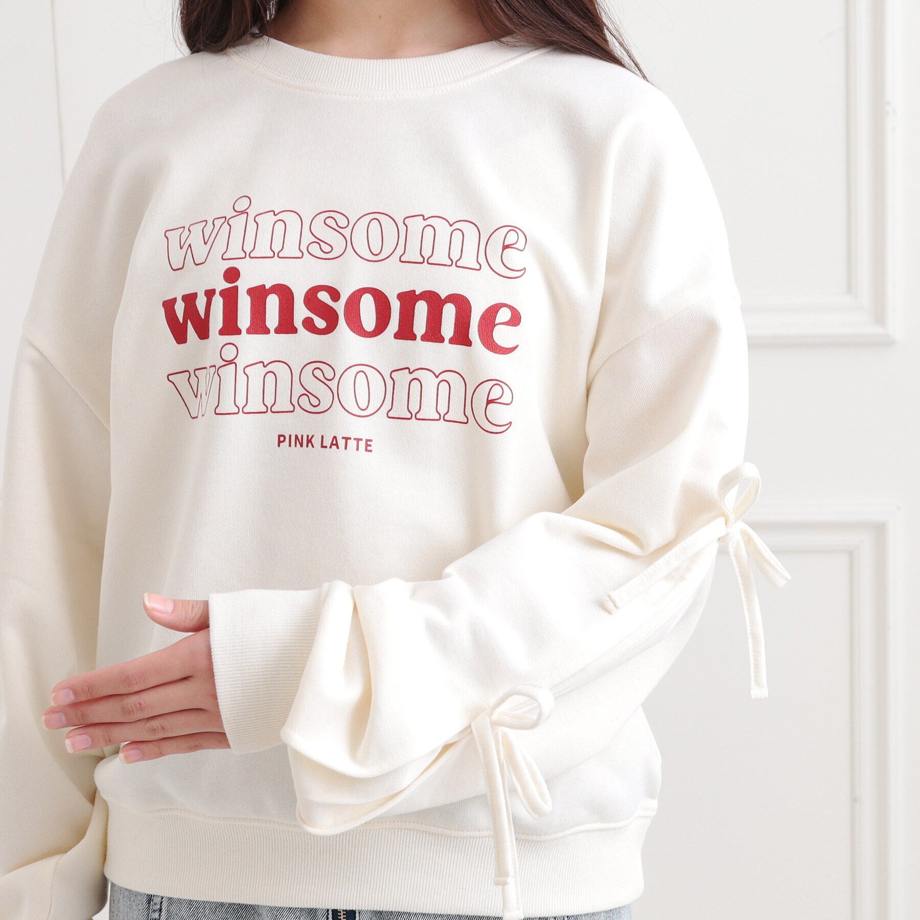 PINK-latte「ミニ裏毛リボンプルオーバー」|Tシャツ・カットソー|