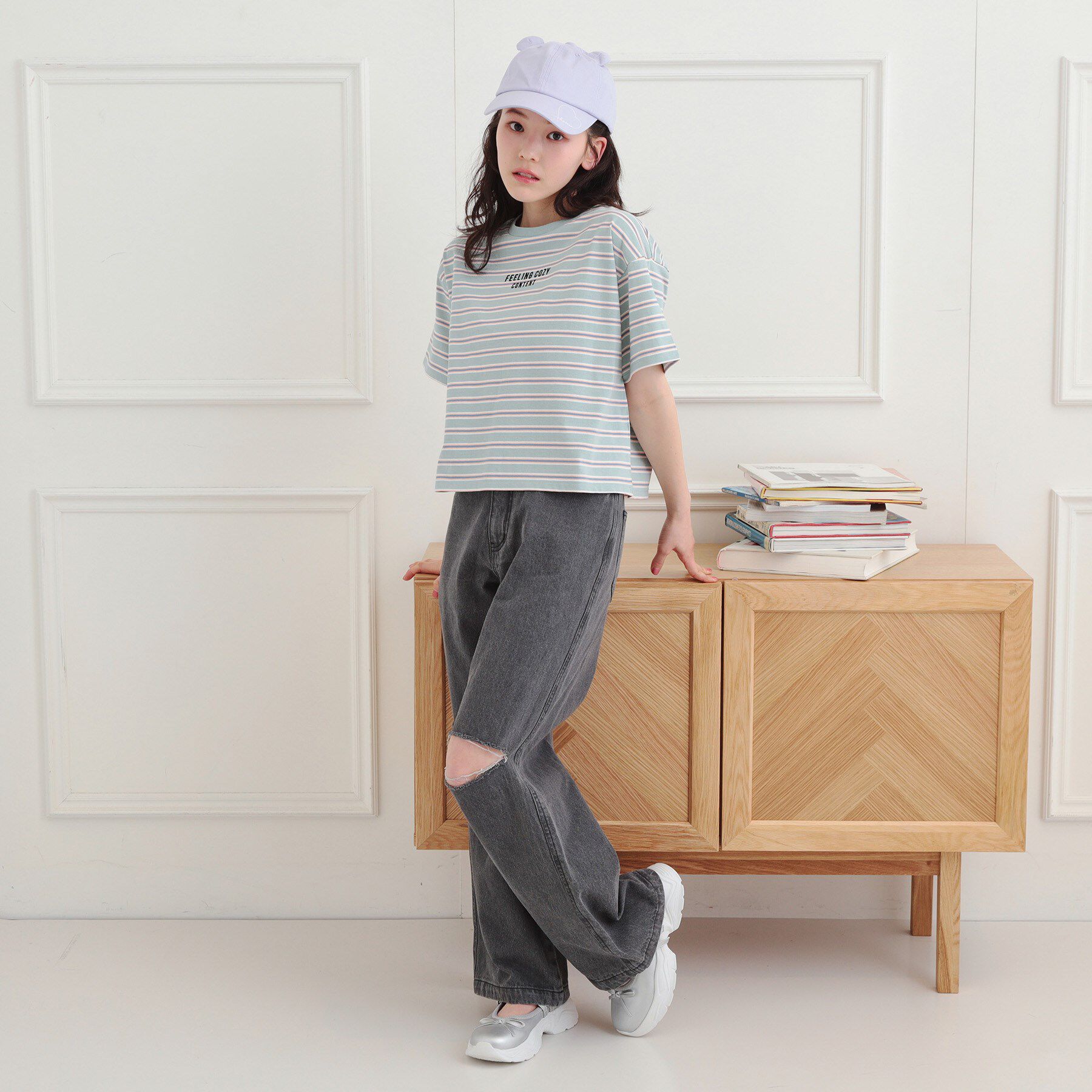 PINK-latte「クロップドボーダーTシャツ」|Tシャツ・カットソー|