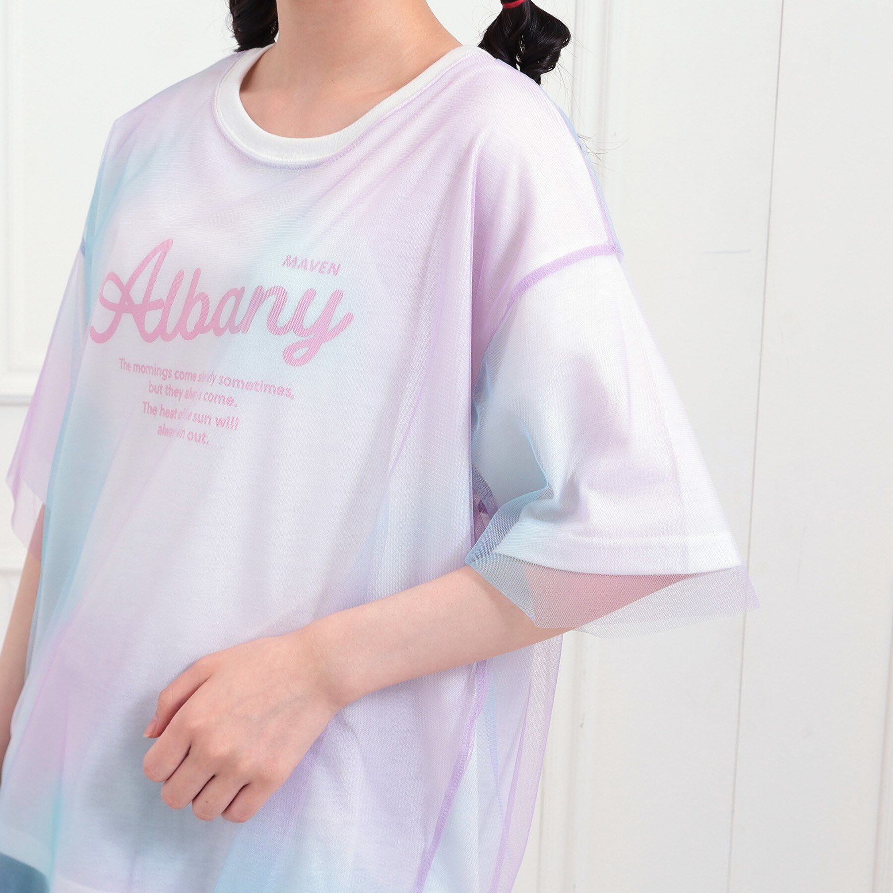 PINK-latte「チュールドッキングビッグTシャツ」|Tシャツ・カットソー|