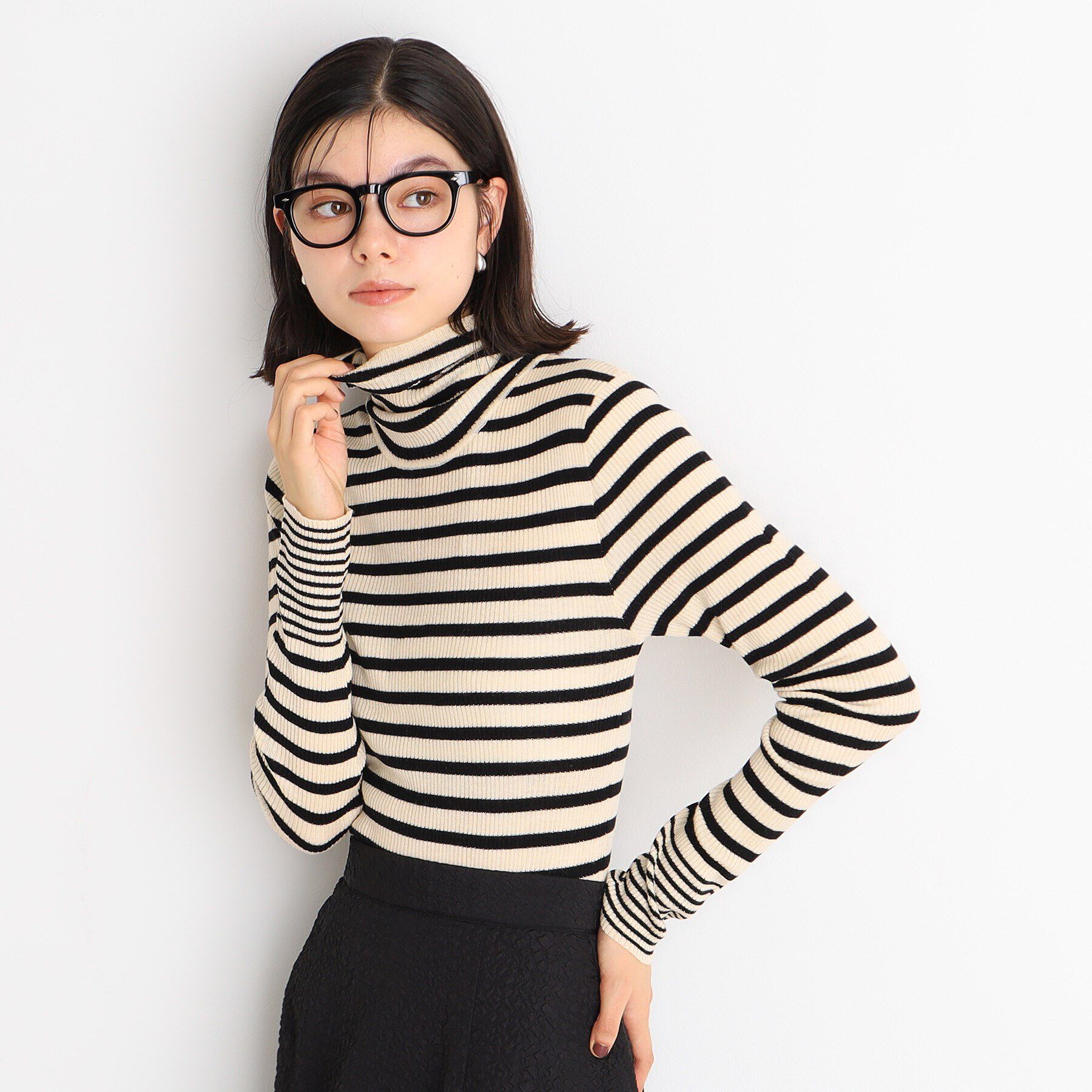 THE SHOP TK「【＠BAILA掲載】リブタートル/選べる8種類アソート8/洗える」|ニット・セーター|ブラックボーダー(3