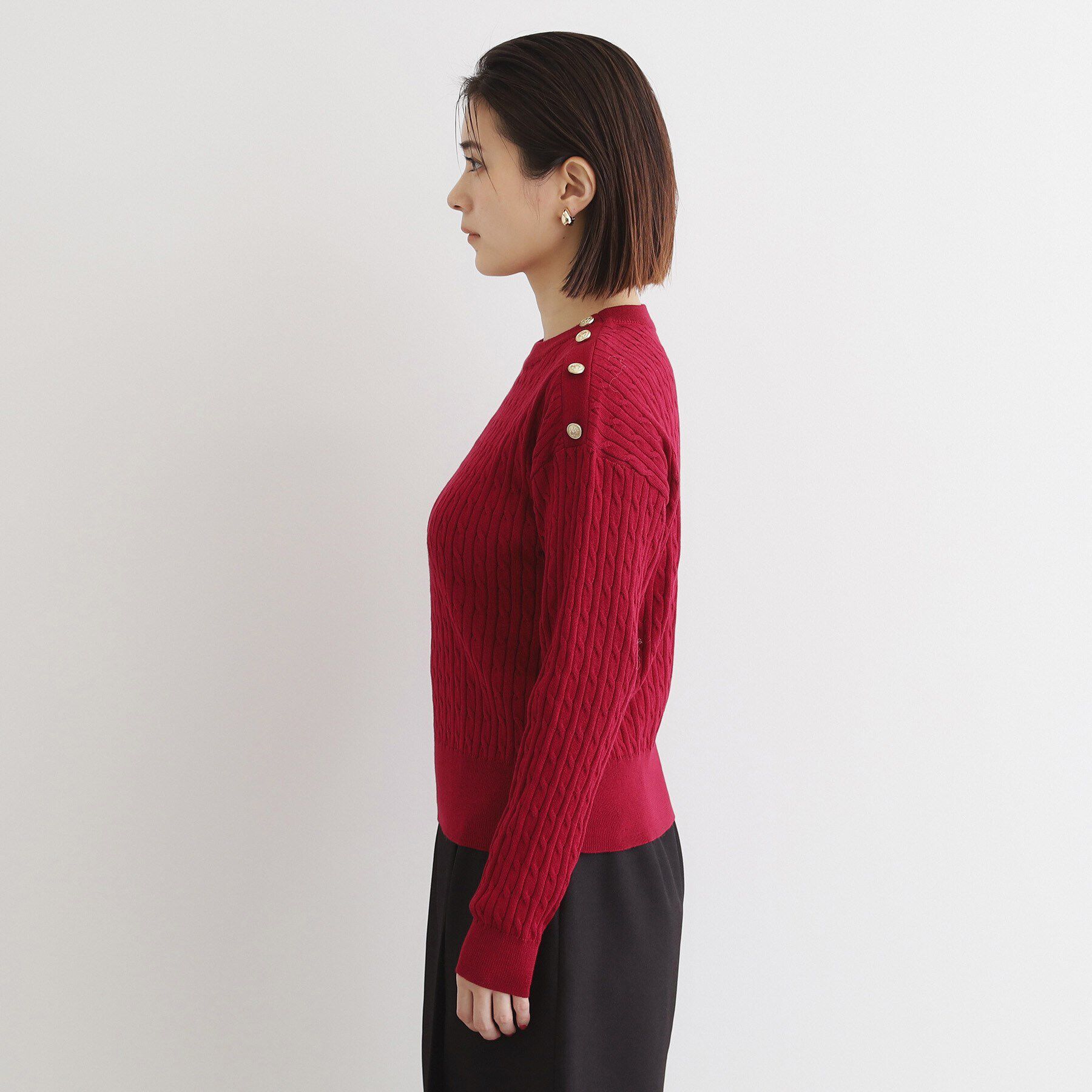 THE SHOP TK「リブケーブル金ボタンニット【洗濯機OK】」|ニット・セーター|