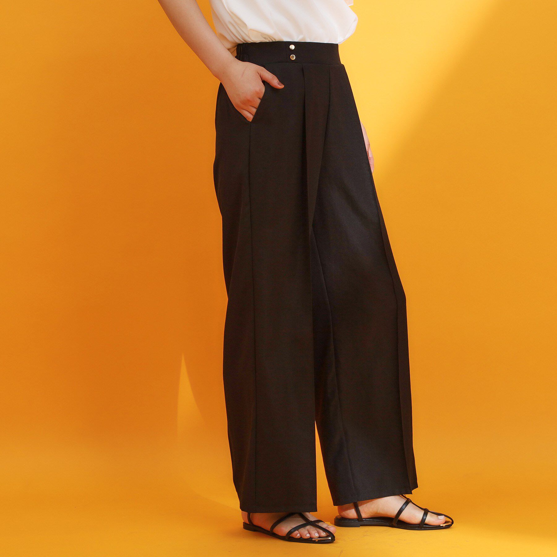 THE SHOP TK「麻調ピンタックワイドパンツ【洗濯機OK】」|その他|