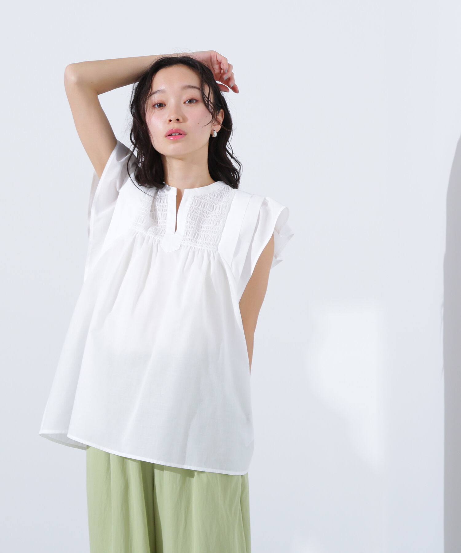  「コットンボイルシャーリングブラウス」|シャツ・ブラウス|