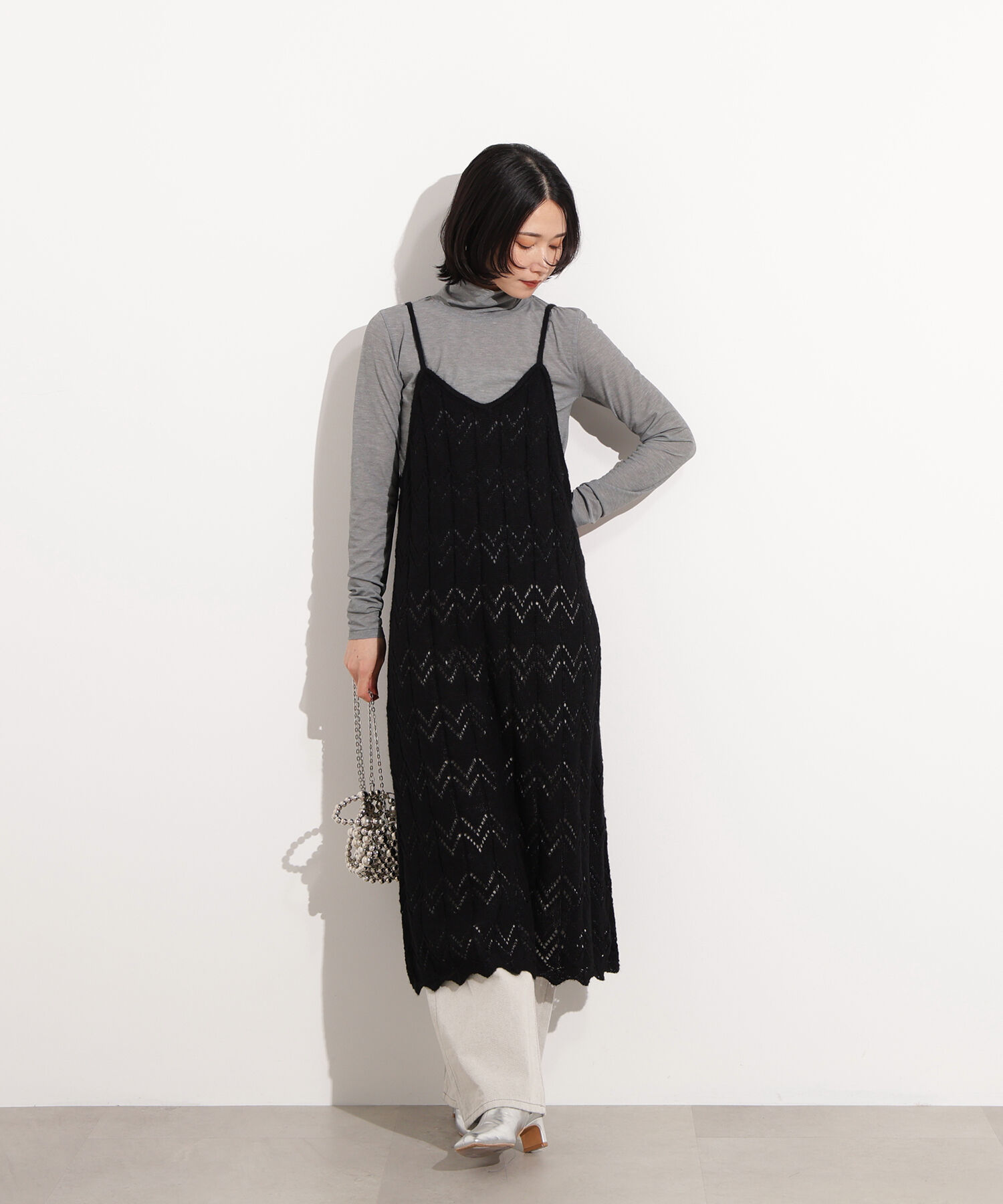  「透かし編みニットキャミワンピース」|スカート|