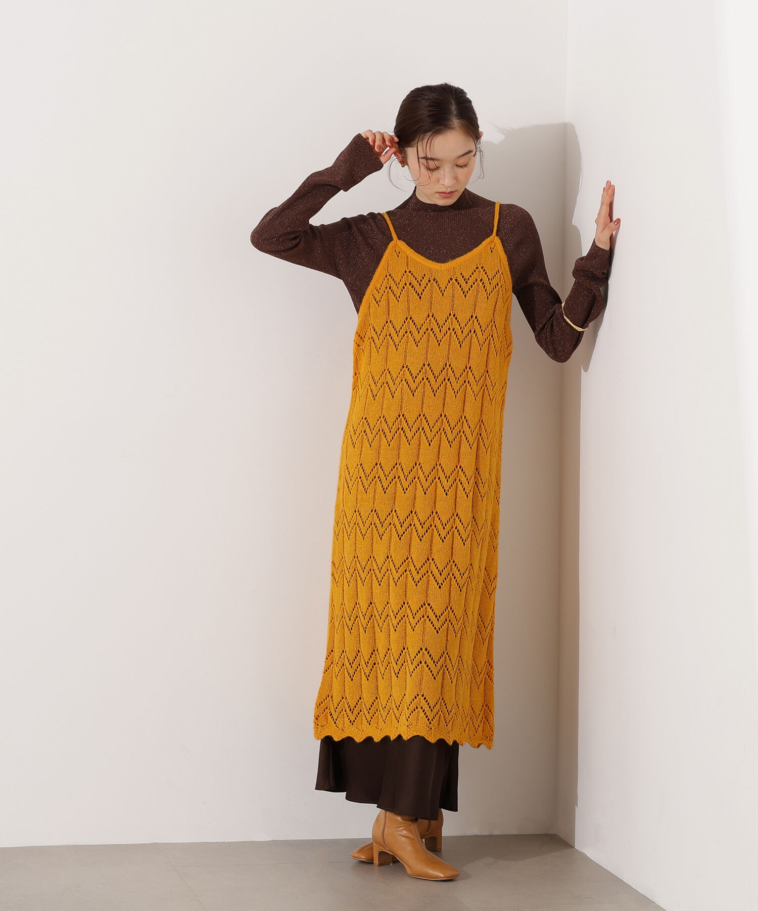  「透かし編みニットキャミワンピース」|スカート|