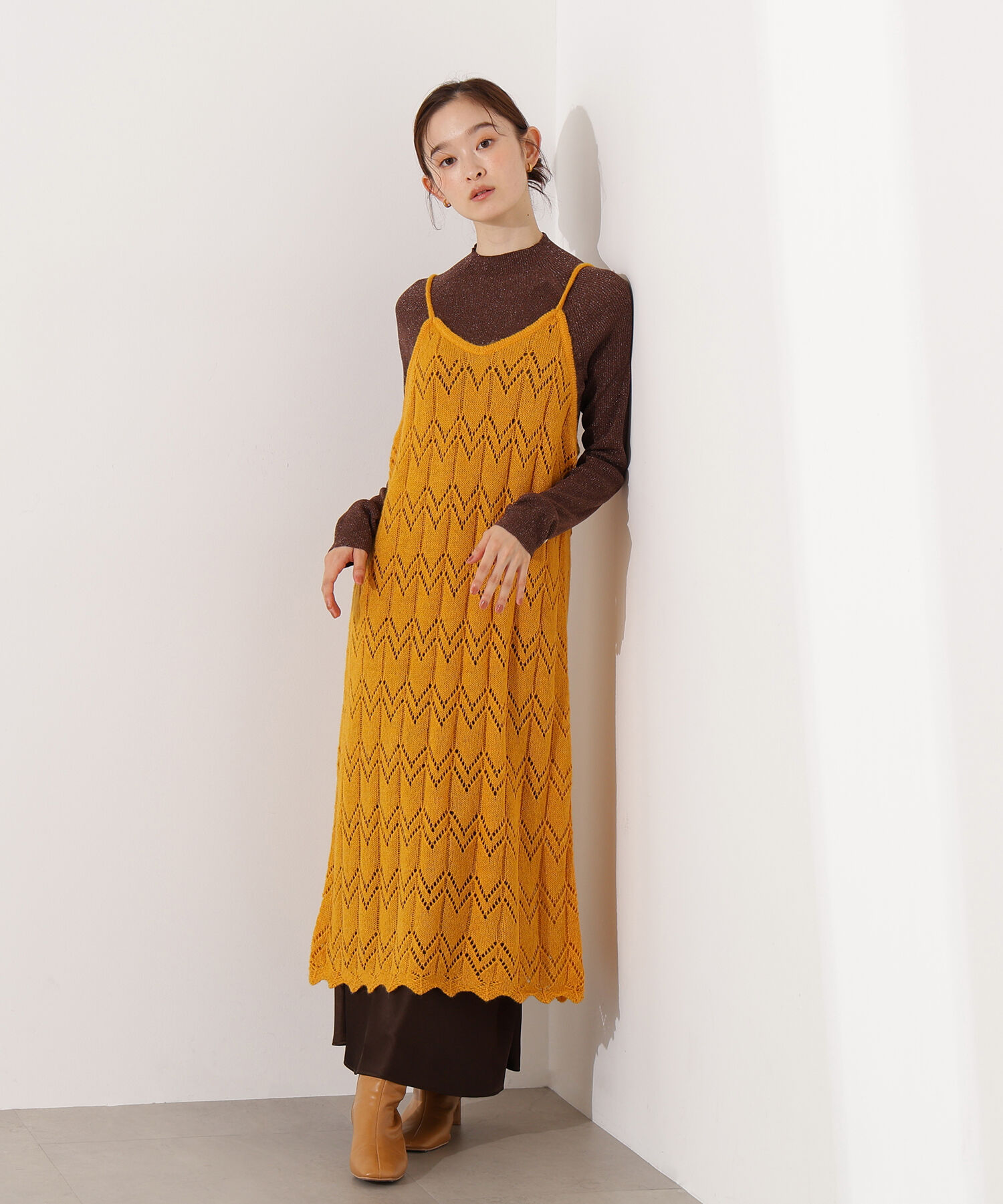  「透かし編みニットキャミワンピース」|スカート|