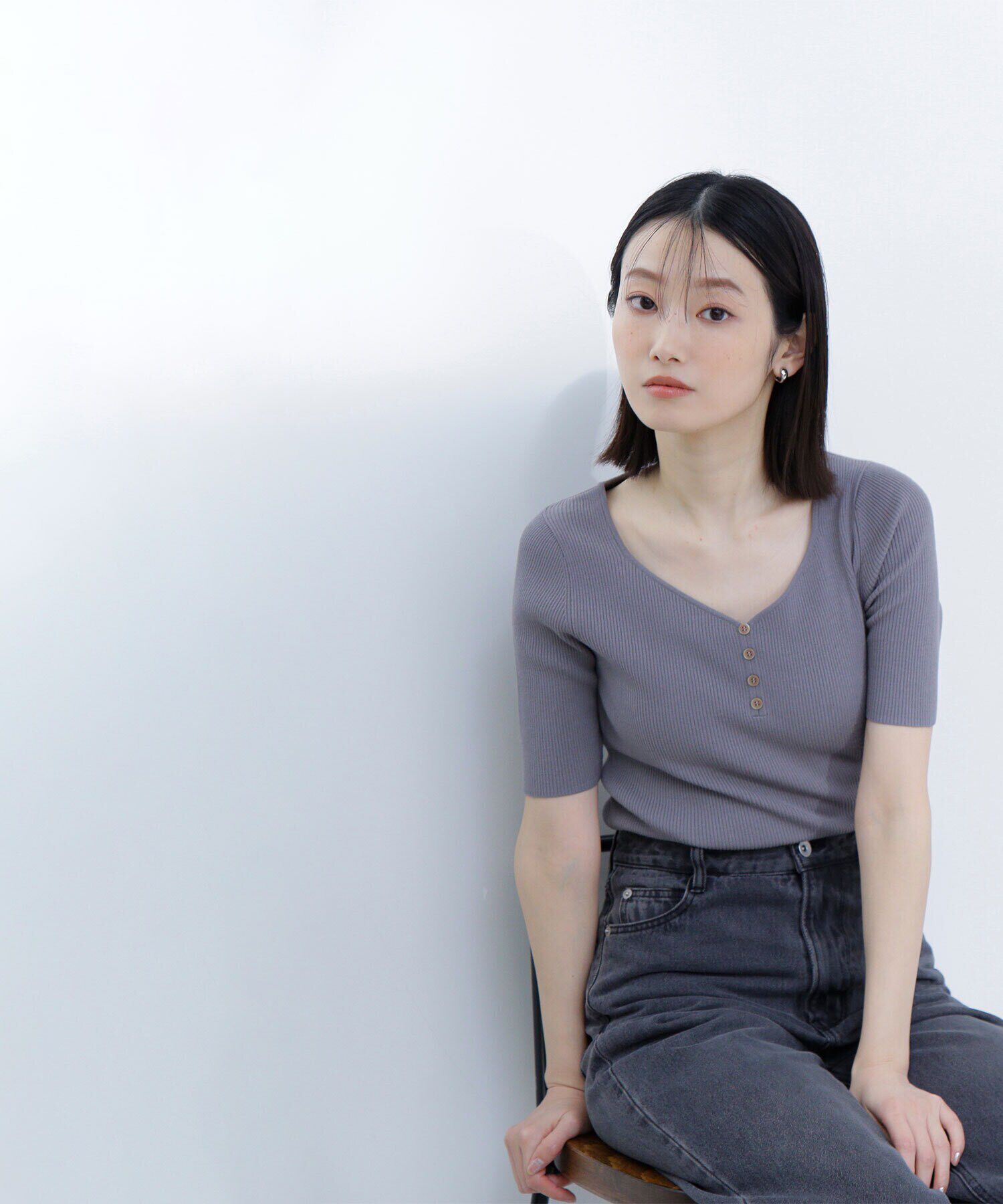  「フロントボタンリブニット」|ニット・セーター|