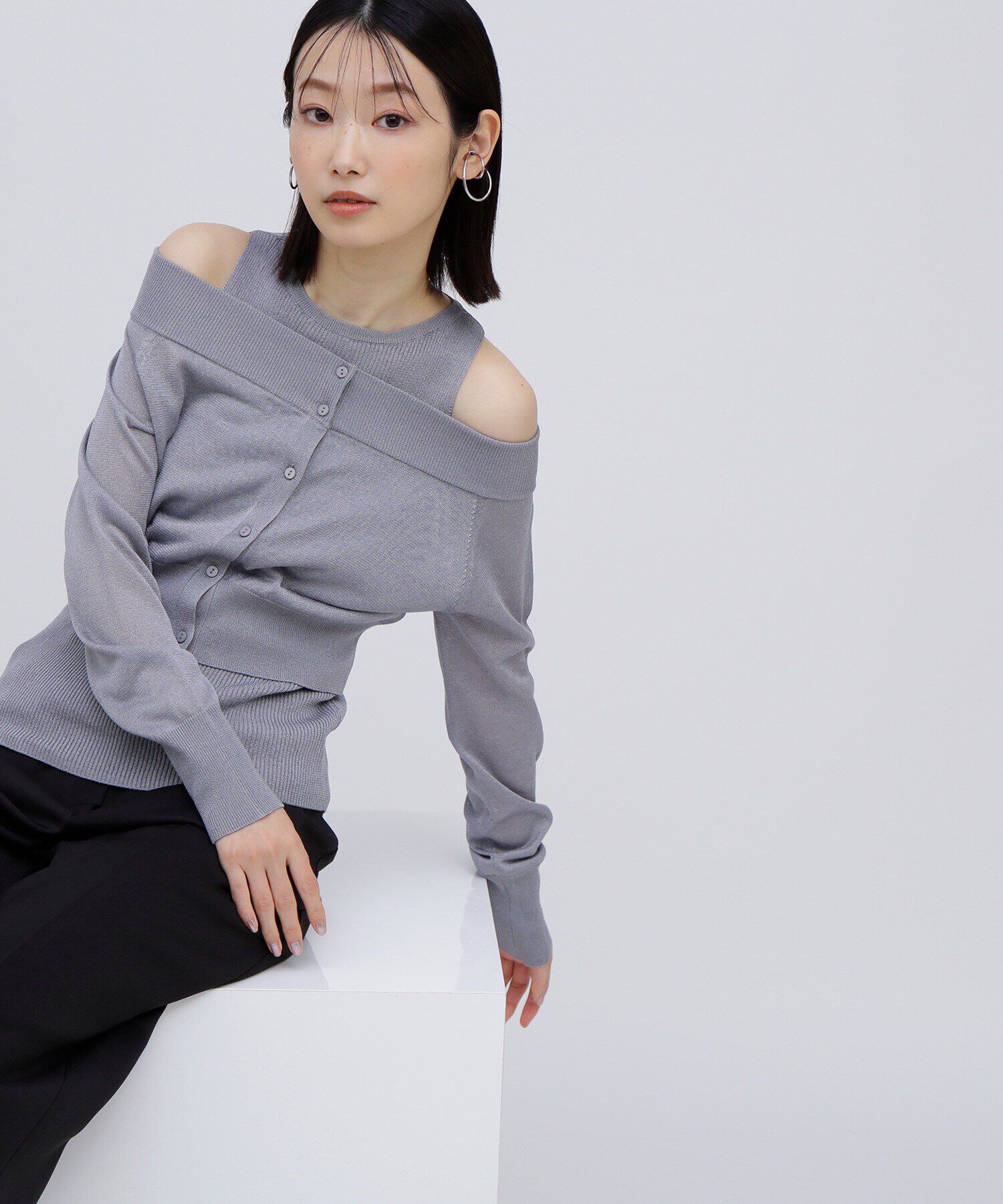  「オフショルクロップドアンサンブル」|ニット・セーター|グレイッシュ