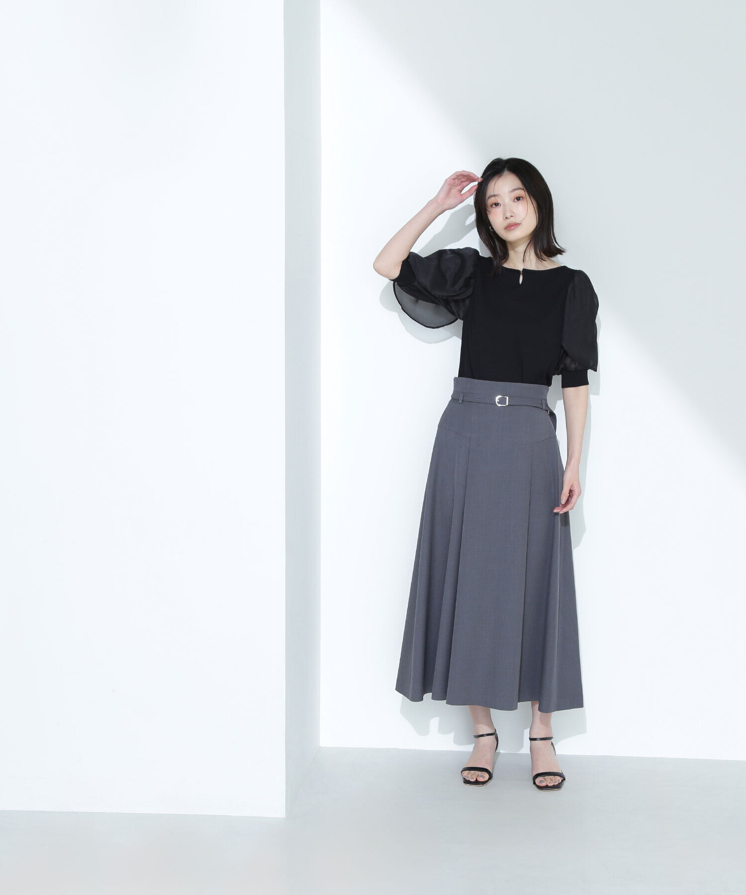  「ハイウエスト切替フレアスカート」|スカート|