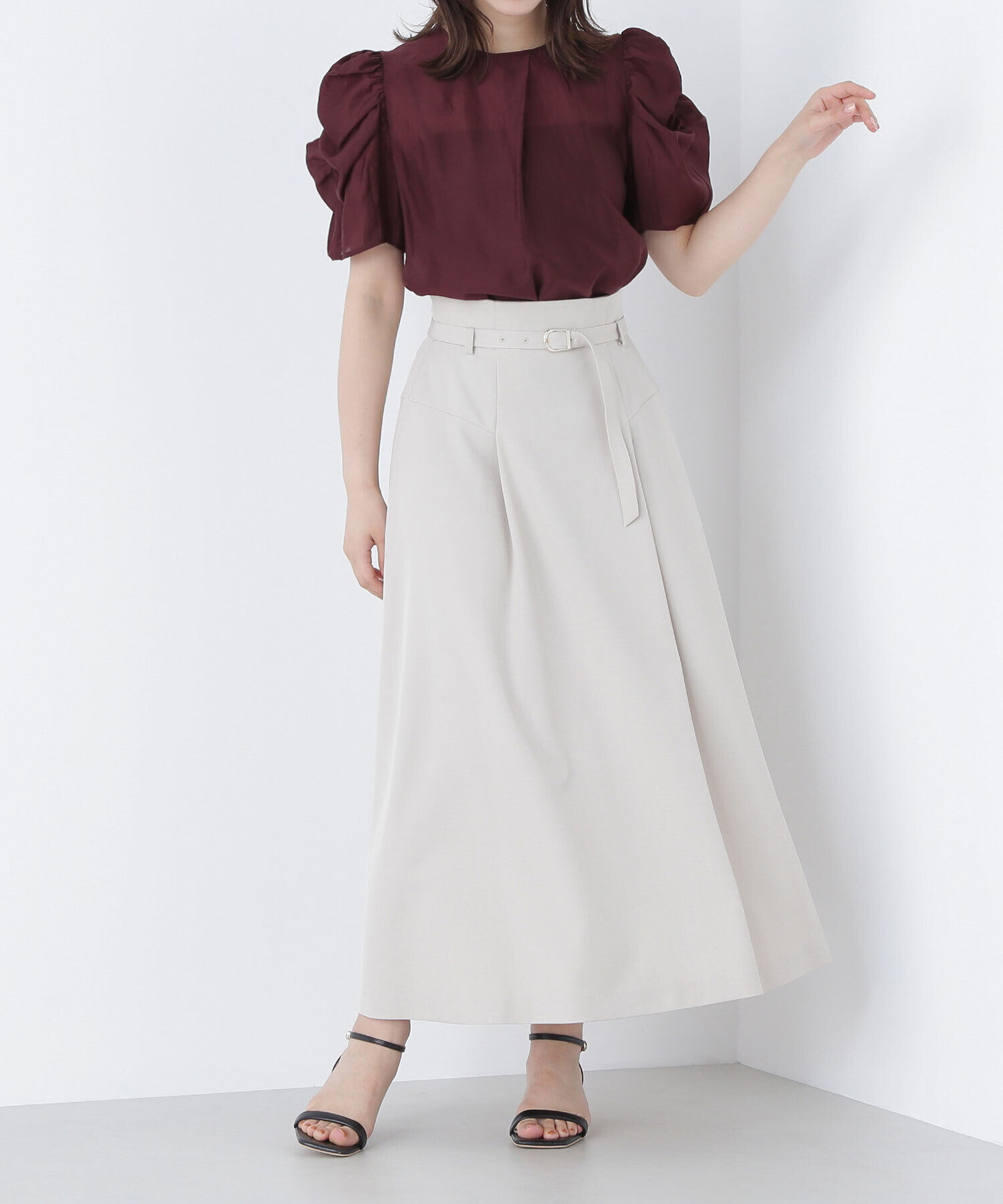 「ハイウエスト切替フレアスカート」|スカート|