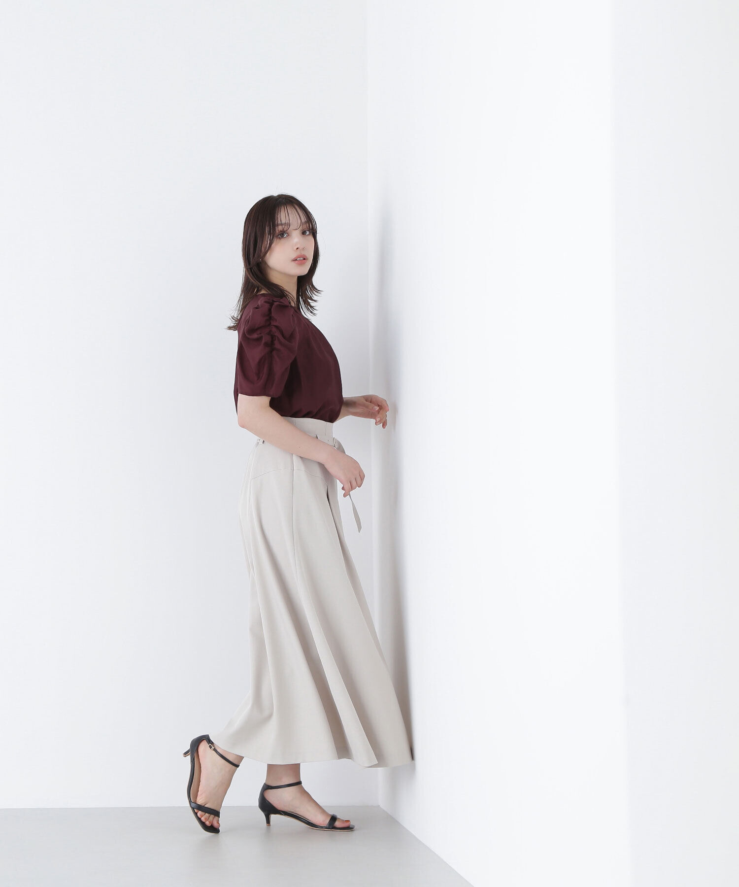  「ハイウエスト切替フレアスカート」|スカート|