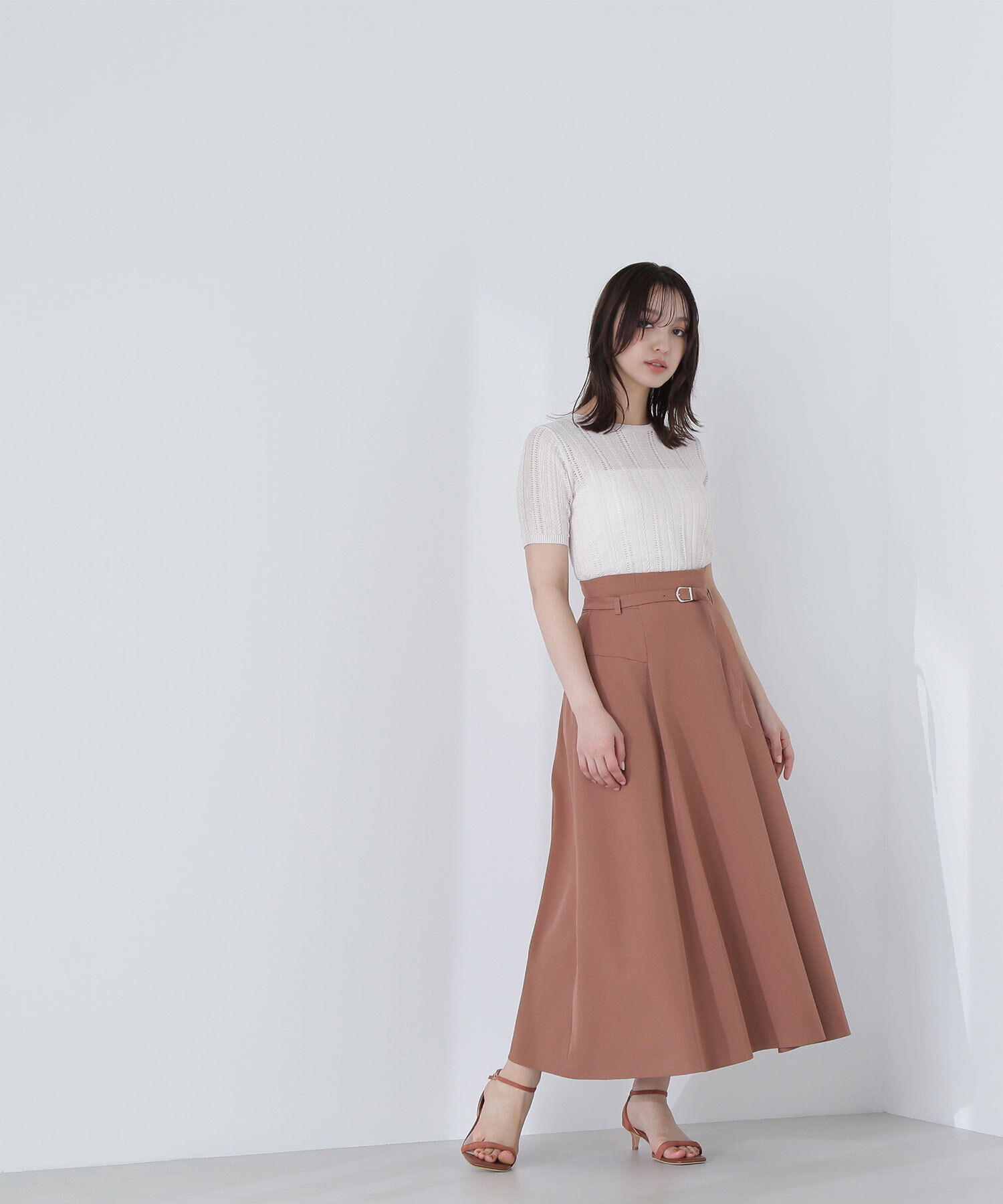  「ハイウエスト切替フレアスカート」|スカート|オレンジブラ