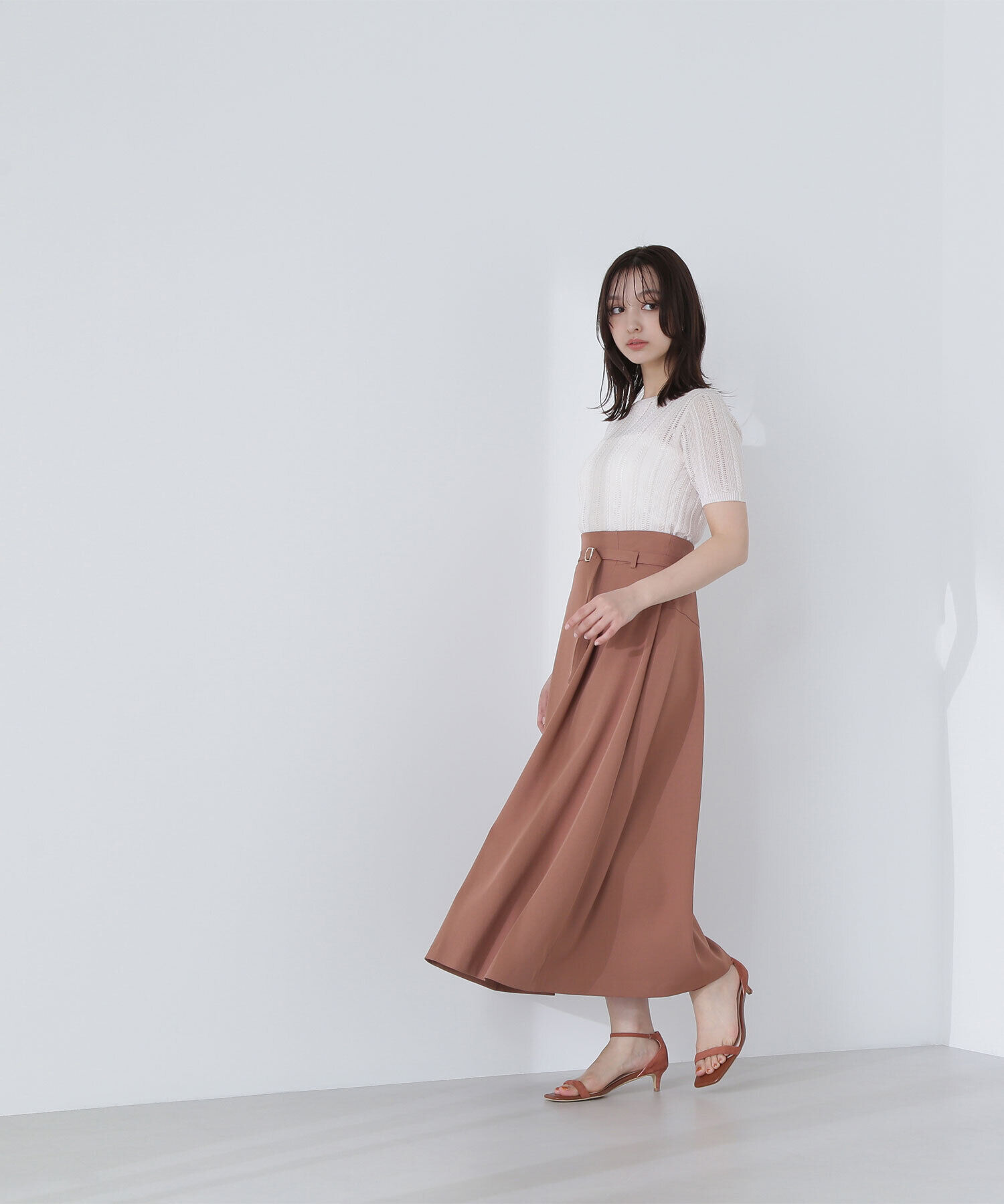  「ハイウエスト切替フレアスカート」|スカート|